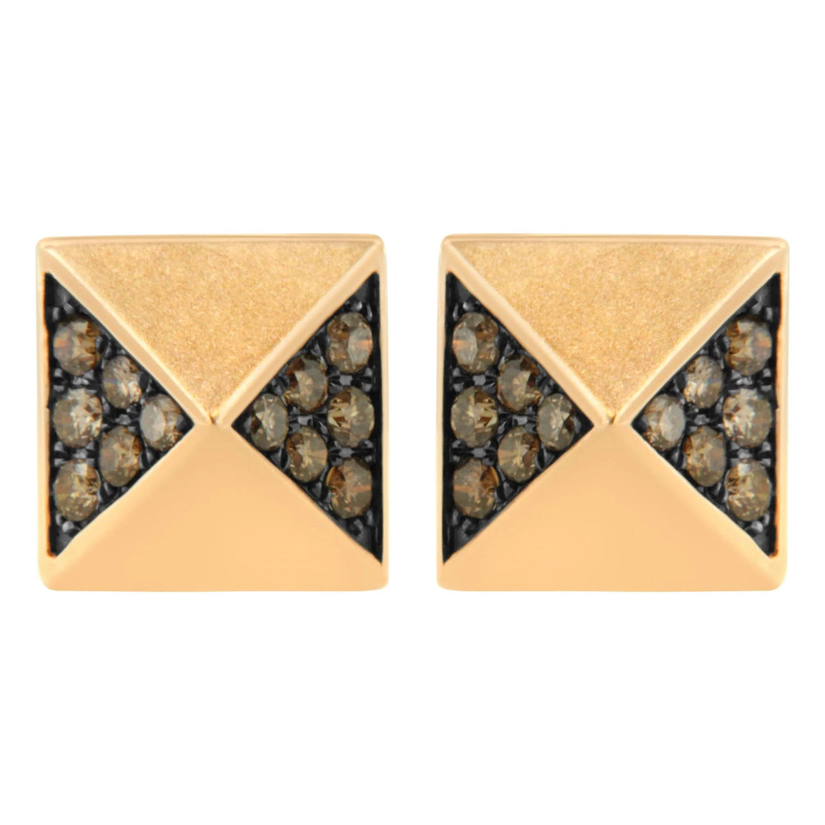 14K Rose Gold 1/4 Cttw Brown Diamond Pyramid Stud Earring (Brown Color, SI1 - SI2 Clarity) - LinkagejewelrydesignLinkagejewelrydesign