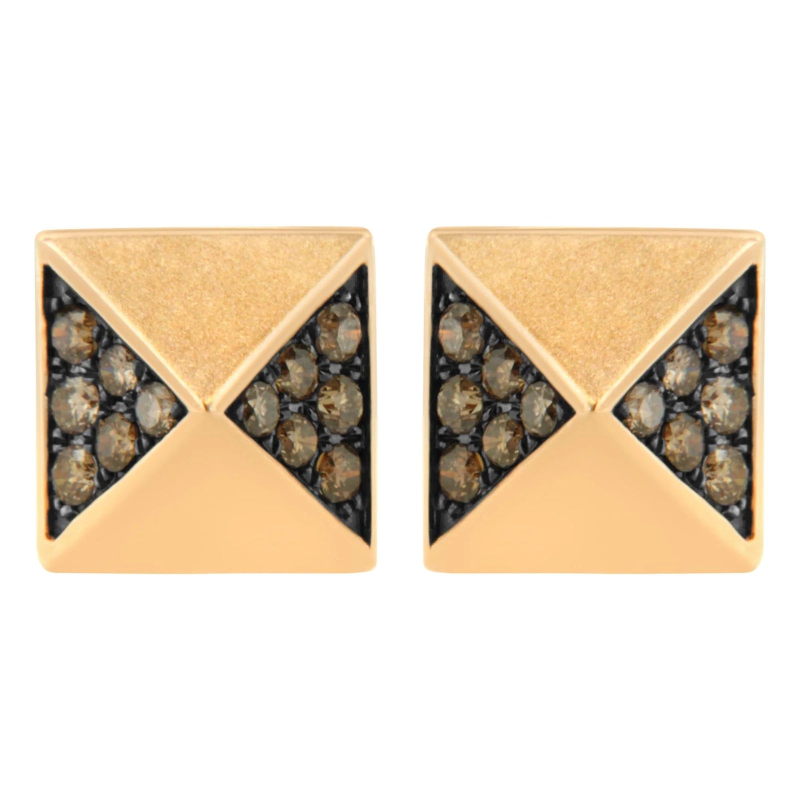 14K Rose Gold 1/4 Cttw Brown Diamond Pyramid Stud Earring (Brown Color, SI1 - SI2 Clarity) - LinkagejewelrydesignLinkagejewelrydesign
