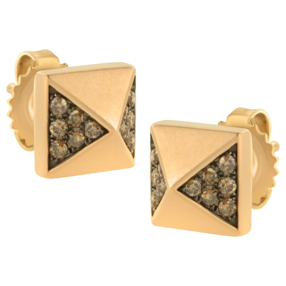 14K Rose Gold 1/4 Cttw Brown Diamond Pyramid Stud Earring (Brown Color, SI1 - SI2 Clarity) - LinkagejewelrydesignLinkagejewelrydesign