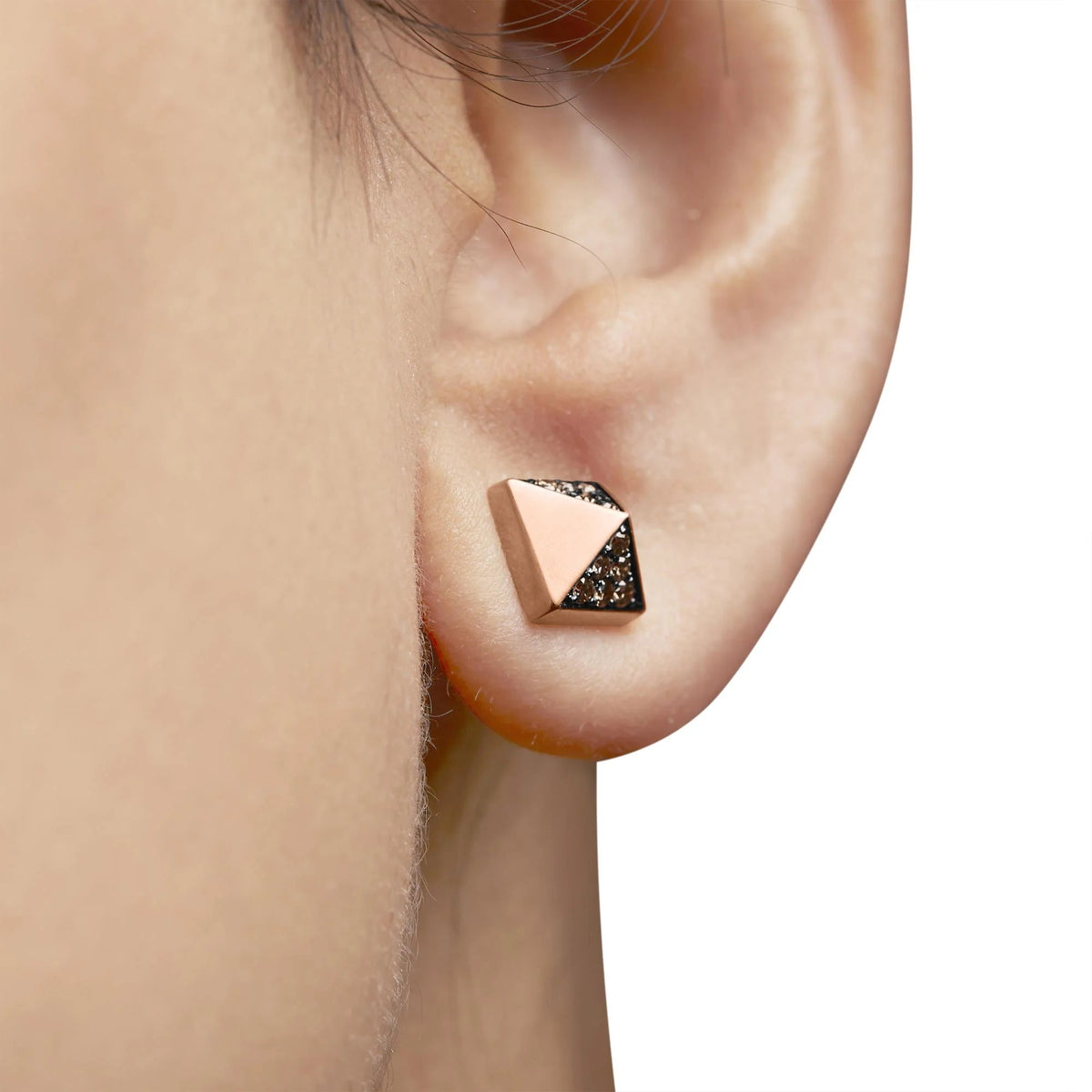 14K Rose Gold 1/4 Cttw Brown Diamond Pyramid Stud Earring (Brown Color, SI1 - SI2 Clarity) - LinkagejewelrydesignLinkagejewelrydesign