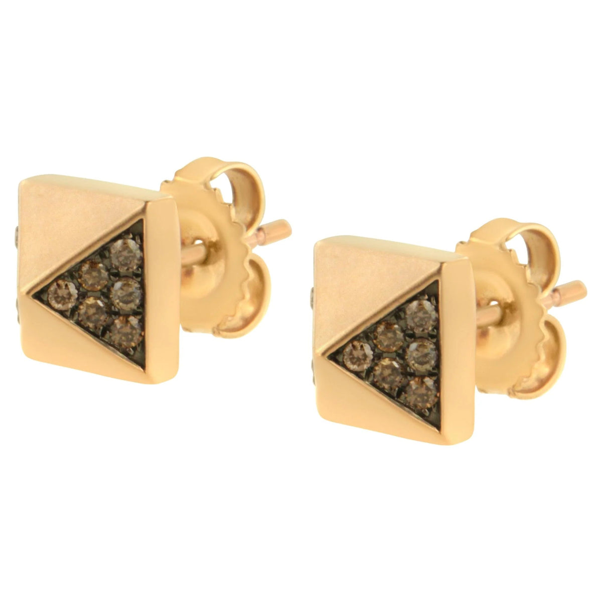 14K Rose Gold 1/4 Cttw Brown Diamond Pyramid Stud Earring (Brown Color, SI1 - SI2 Clarity) - LinkagejewelrydesignLinkagejewelrydesign