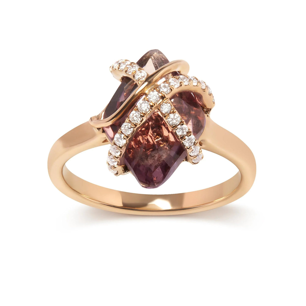 14K Rose Gold 1/5 Cttw Diamond Wrapped 15x15 MM Purple Amethyst Cocktail Ring (G - H Color, SI1 - SI2 Clarity) - LinkagejewelrydesignLinkagejewelrydesign