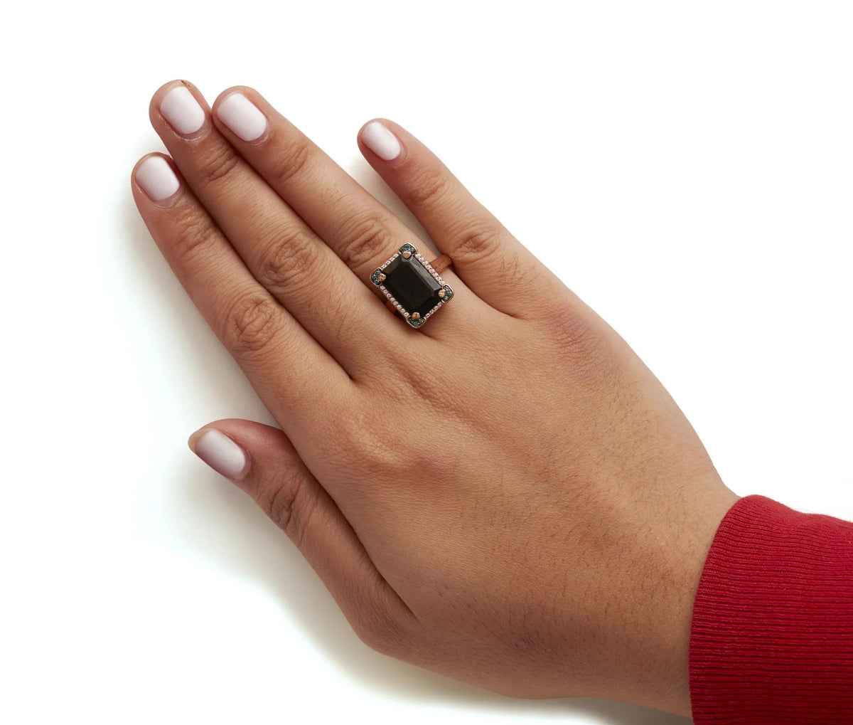 14K Rose Gold 15x10 MM Emerald - Cut Black Onyx and 1/5 Cttw Blue and White Diamond Halo Cocktail Ring (G - H Color, SI1 - SI2 Clarity) - Size 7 - LinkagejewelrydesignLinkagejewelrydesign