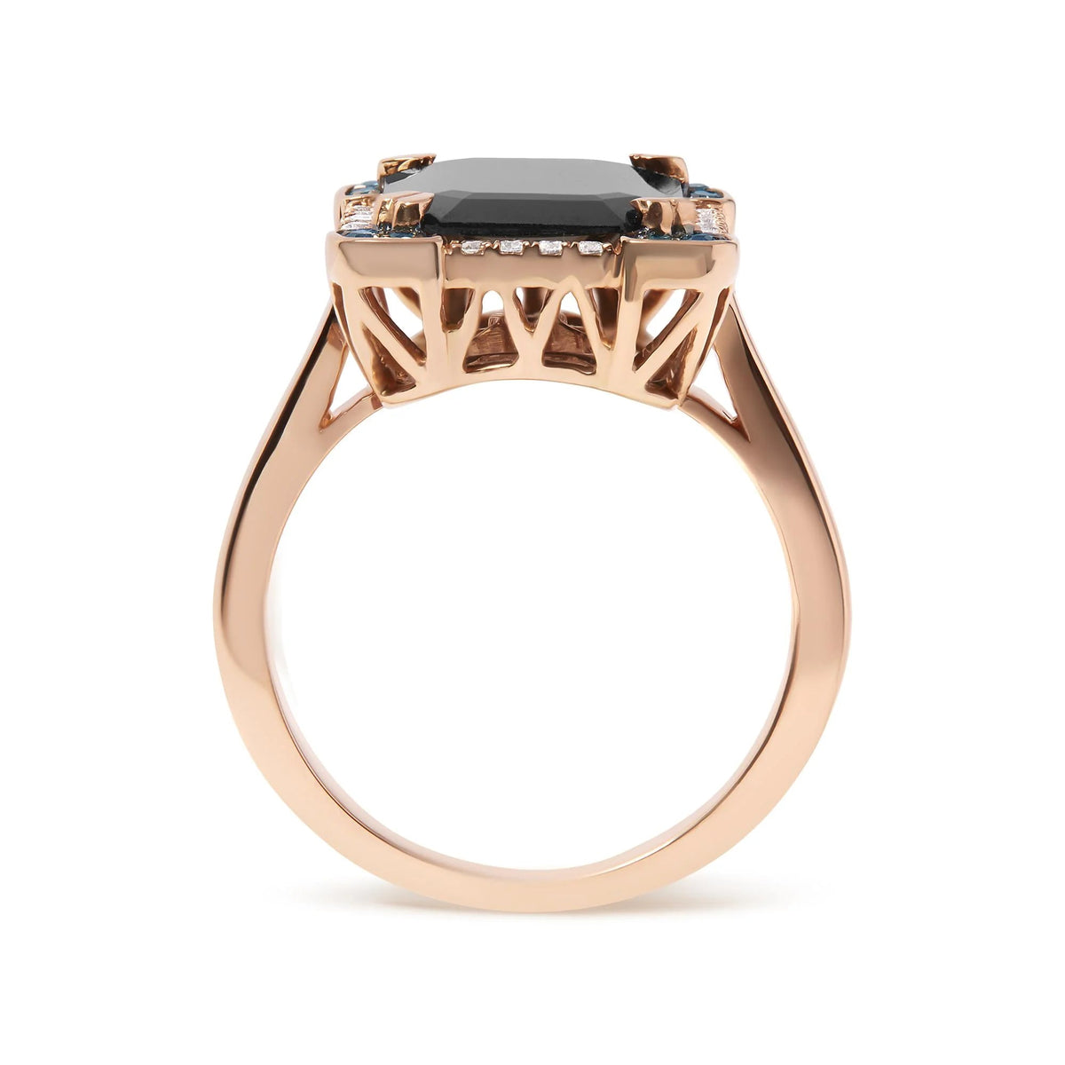 14K Rose Gold 15x10 MM Emerald - Cut Black Onyx and 1/5 Cttw Blue and White Diamond Halo Cocktail Ring (G - H Color, SI1 - SI2 Clarity) - Size 7 - LinkagejewelrydesignLinkagejewelrydesign