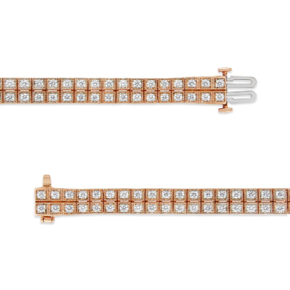 14K Rose Gold 3.0 Cttw Lab Grown Diamond Two Row Milgrain 7&quot; Inch Tennis Bracelet (G - H Color, VS2 - SI1 Clarity) - LinkagejewelrydesignLinkagejewelrydesign