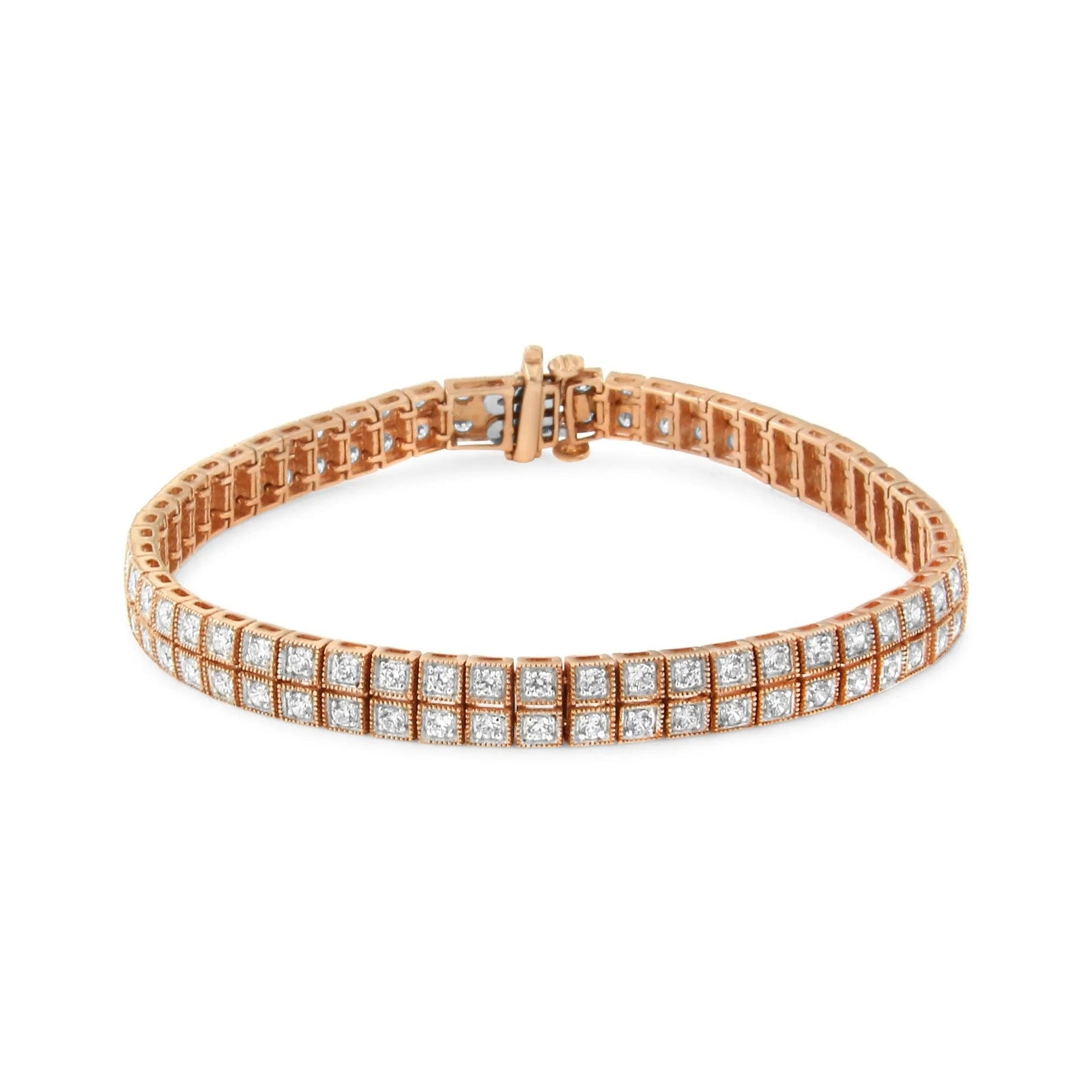 14K Rose Gold 3.0 Cttw Lab Grown Diamond Two Row Milgrain 7" Inch Tennis Bracelet (G - H Color, VS2 - SI1 Clarity) - LinkagejewelrydesignLinkagejewelrydesign