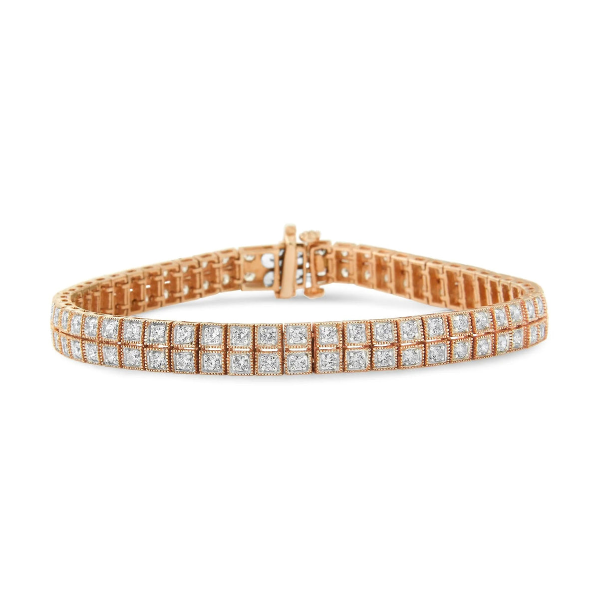 14K Rose Gold 3.0 Cttw Lab Grown Diamond Two Row Milgrain 7&quot; Inch Tennis Bracelet (G - H Color, VS2 - SI1 Clarity) - LinkagejewelrydesignLinkagejewelrydesign
