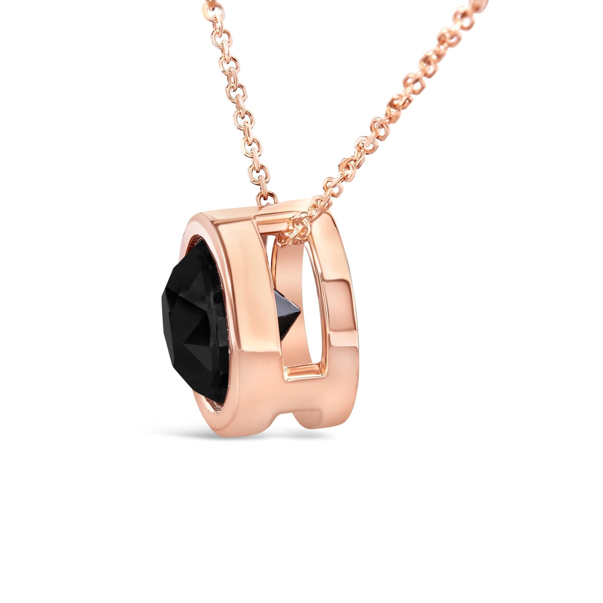 14K Rose Gold 7.0 Cttw Bezel - Set Black Round Diamond Solitaire Pendant Necklace (Black Color, I2 - I3 Clarity) - 18&quot; - LinkagejewelrydesignLinkagejewelrydesign