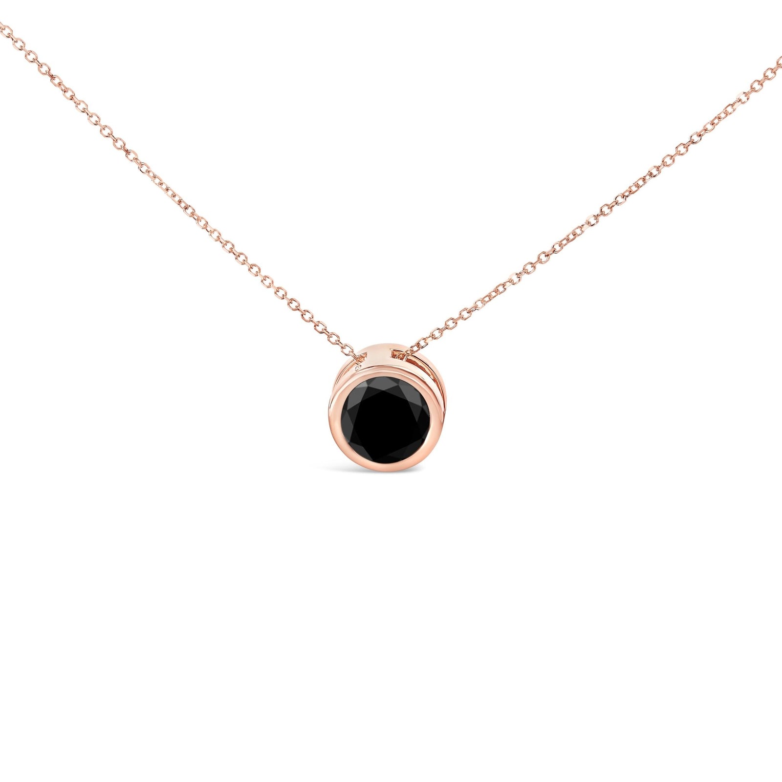 14K Rose Gold 7.0 Cttw Bezel - Set Black Round Diamond Solitaire Pendant Necklace (Black Color, I2 - I3 Clarity) - 18" - LinkagejewelrydesignLinkagejewelrydesign