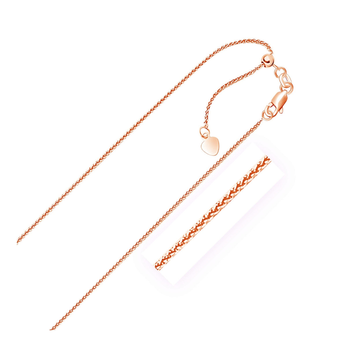 14k Rose Gold Adjustable Wheat Chain 1.0mm - LinkagejewelrydesignLinkagejewelrydesign