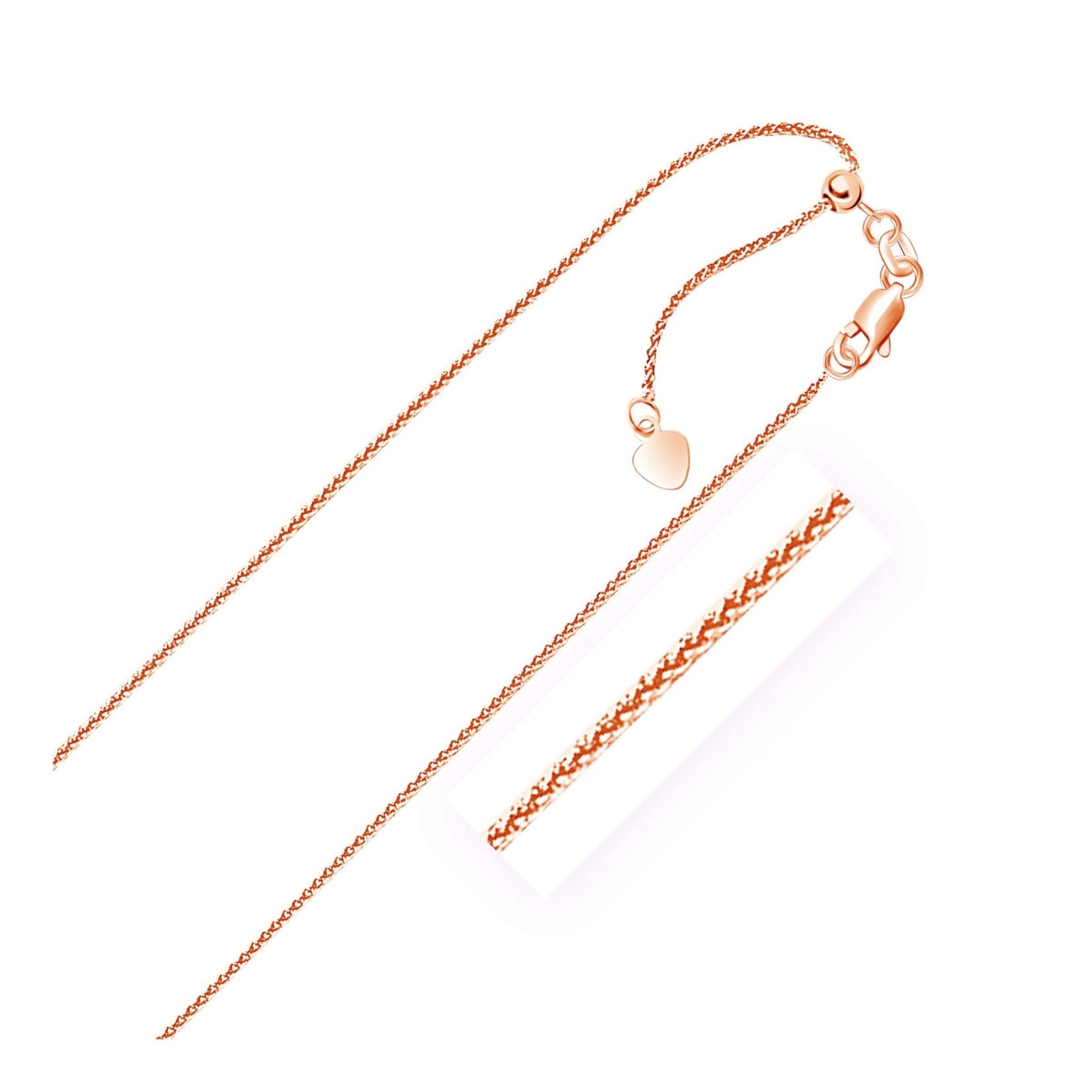 14k Rose Gold Adjustable Wheat Chain 1.0mm - LinkagejewelrydesignLinkagejewelrydesign