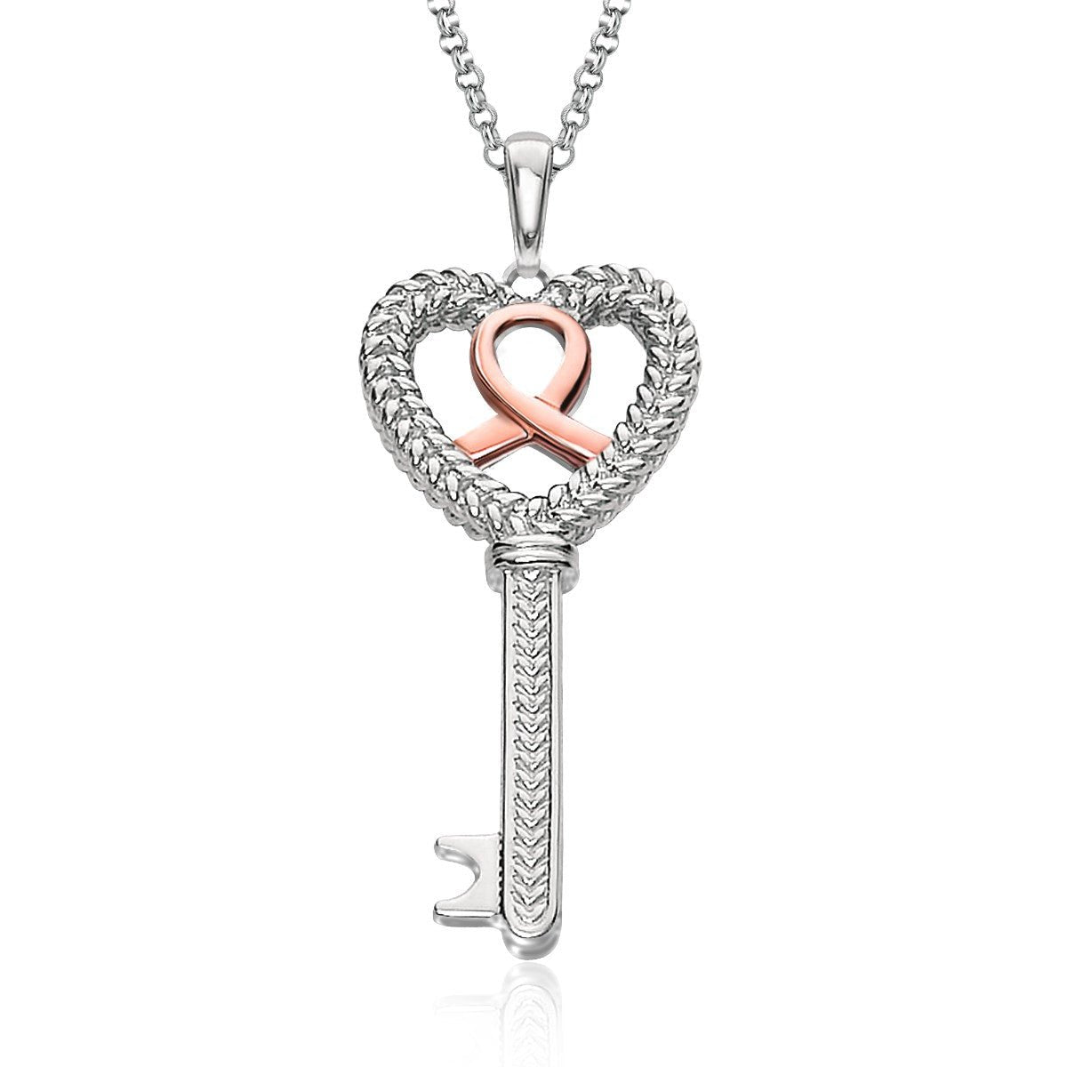 14K Rose Gold and Sterling Silver Reversible Heart Key Pendant - LinkagejewelrydesignLinkagejewelrydesign