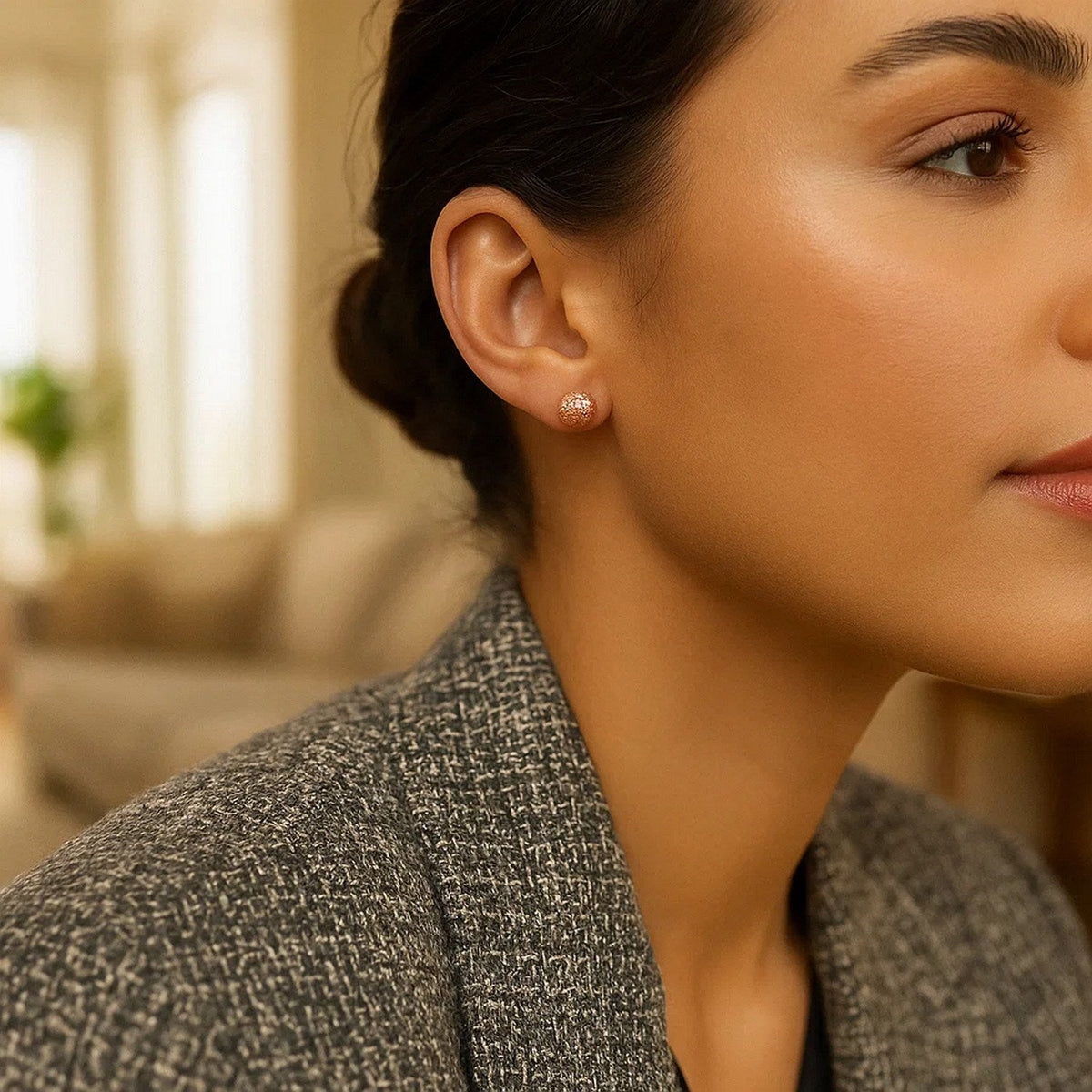 14k Rose Gold Ball Earrings with Crystal Cut Texture(5mm) - LinkagejewelrydesignLinkagejewelrydesign