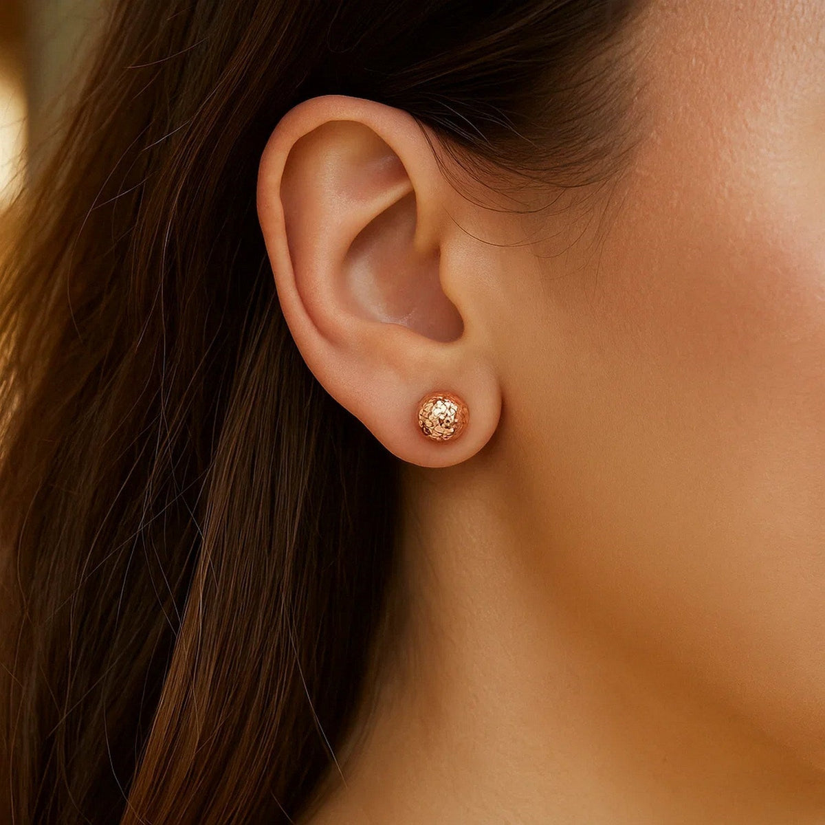 14k Rose Gold Ball Earrings with Crystal Cut Texture(7mm) - LinkagejewelrydesignLinkagejewelrydesign