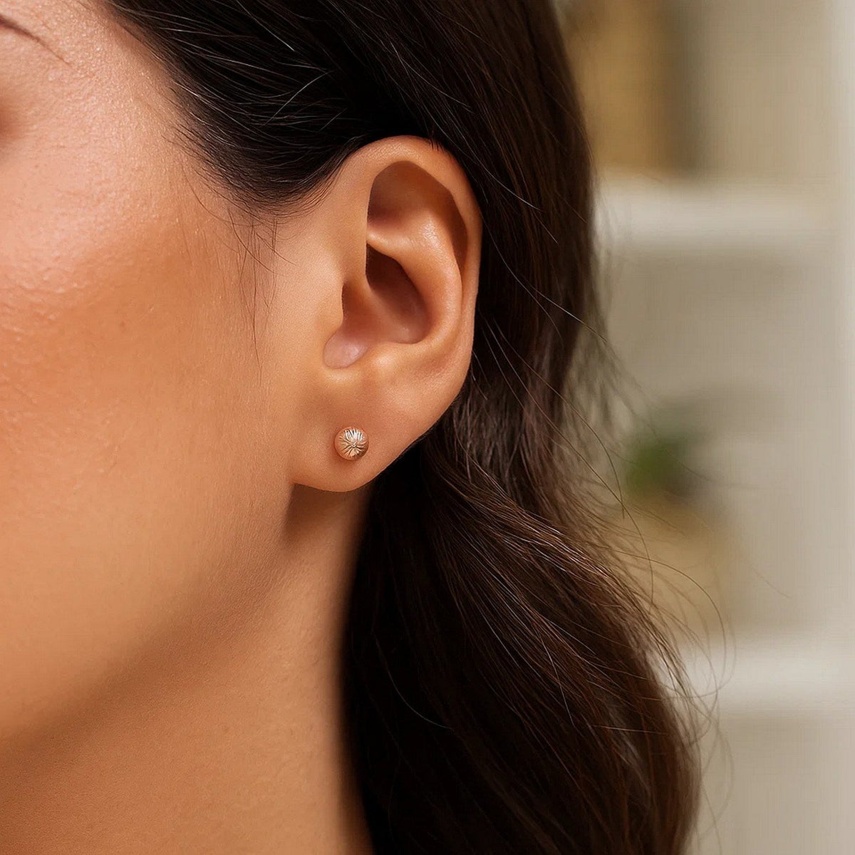 14K Rose Gold Ball Earrings with Linear Texture - LinkagejewelrydesignLinkagejewelrydesign