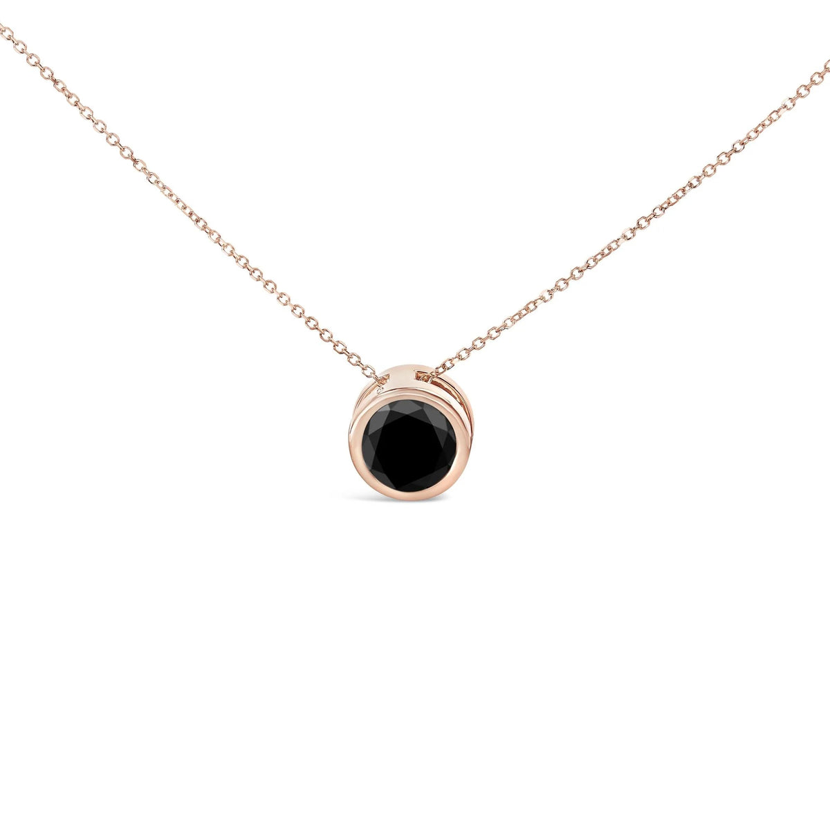 14K Rose Gold Bezel - Set Black Round Diamond Solitaire Pendant Necklace (Black Color, I2 - I3 Clarity) - 18" - LinkagejewelrydesignLinkagejewelrydesign