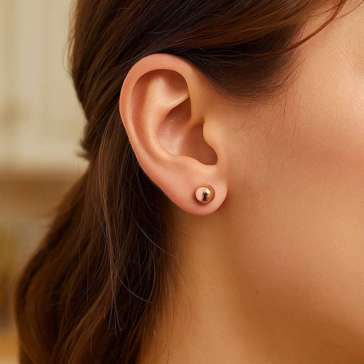 14k Rose Gold Classic Round Shape Stud Earrings (6.0 mm) - LinkagejewelrydesignLinkagejewelrydesign