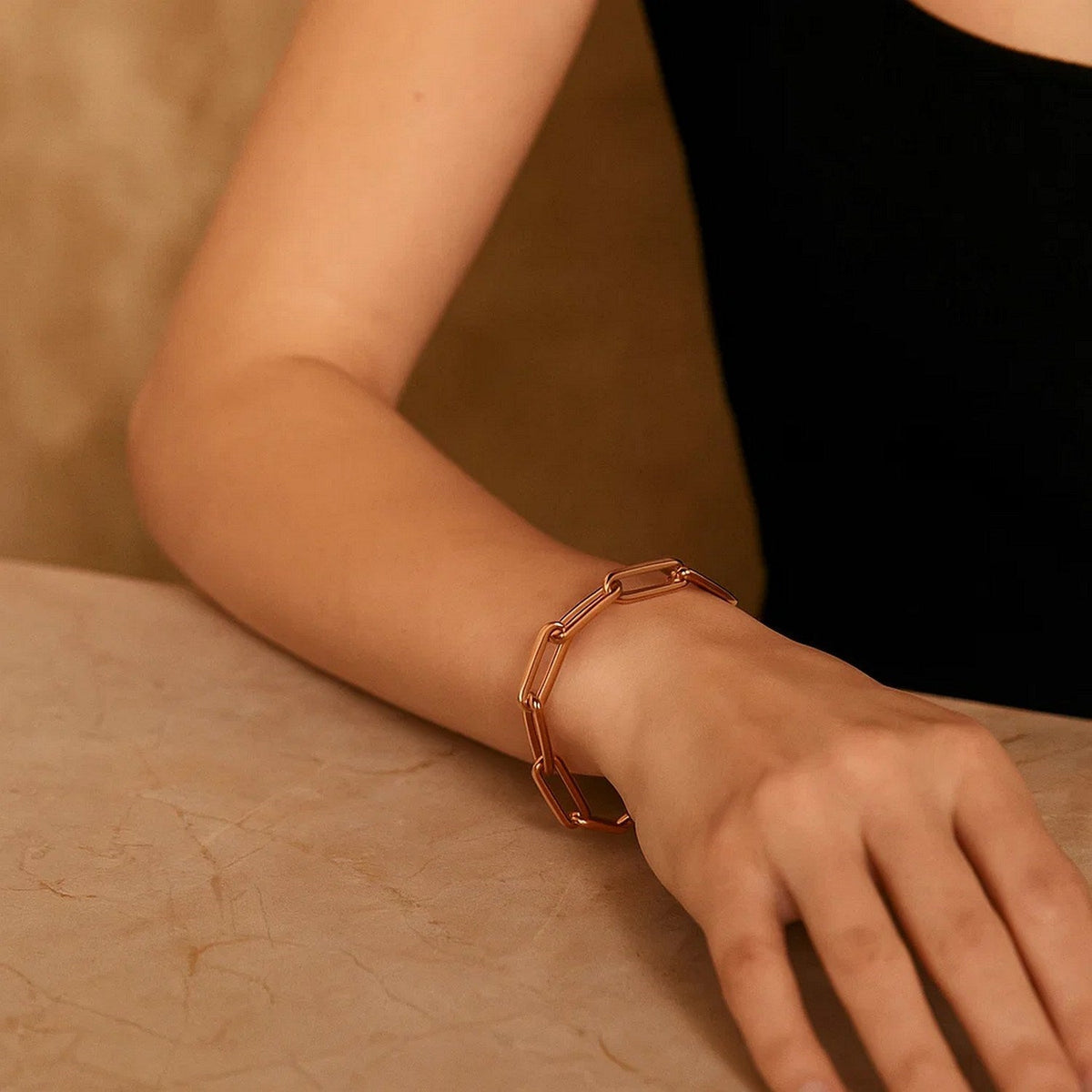 14K Rose Gold Extra Wide Paperclip Chain Bracelet - LinkagejewelrydesignLinkagejewelrydesign