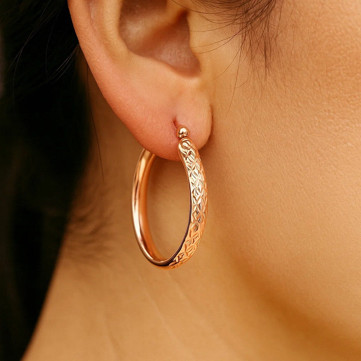 14k Rose Gold Hammered Oval Hoop Earrings - LinkagejewelrydesignLinkagejewelrydesign