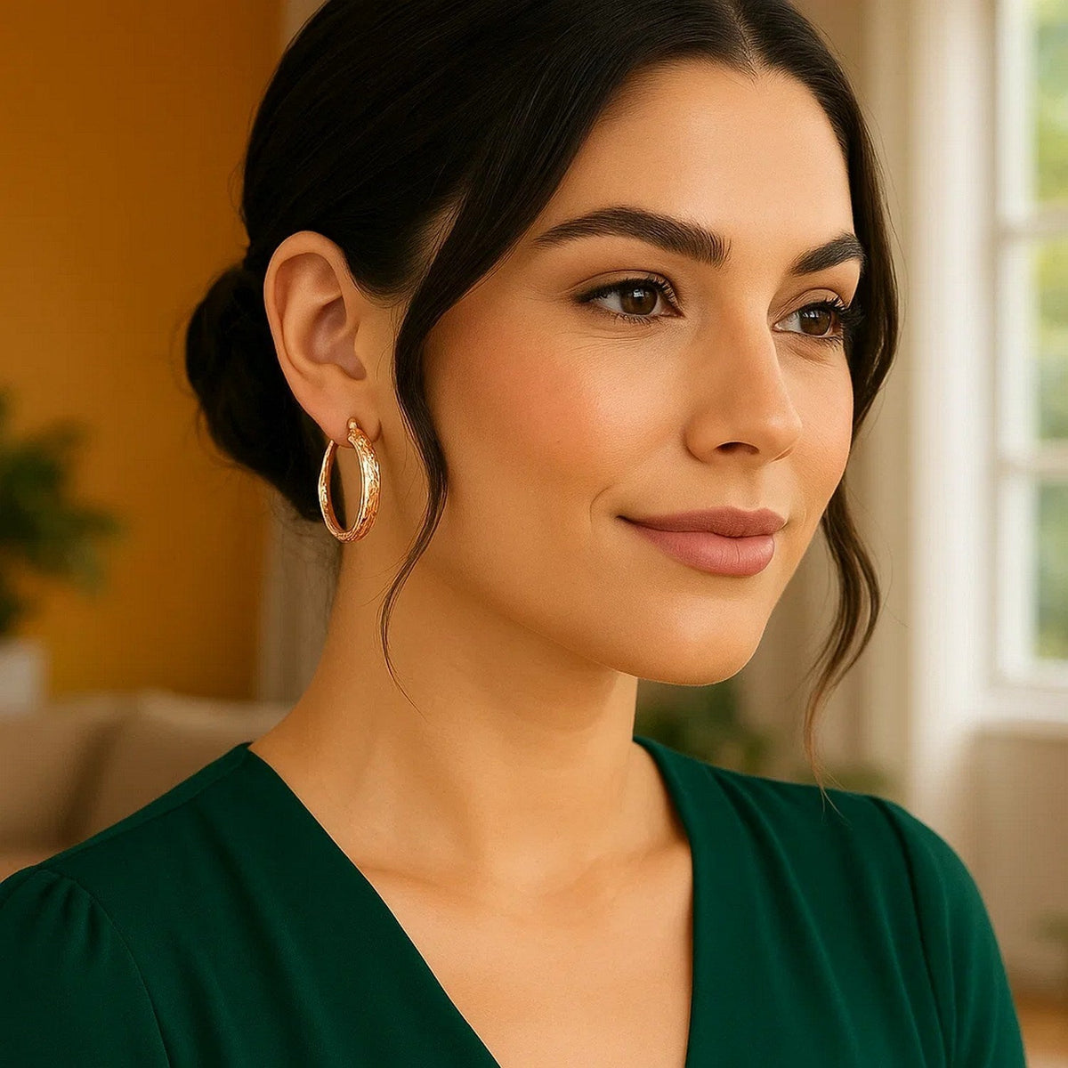 14k Rose Gold Hammered Oval Hoop Earrings - LinkagejewelrydesignLinkagejewelrydesign