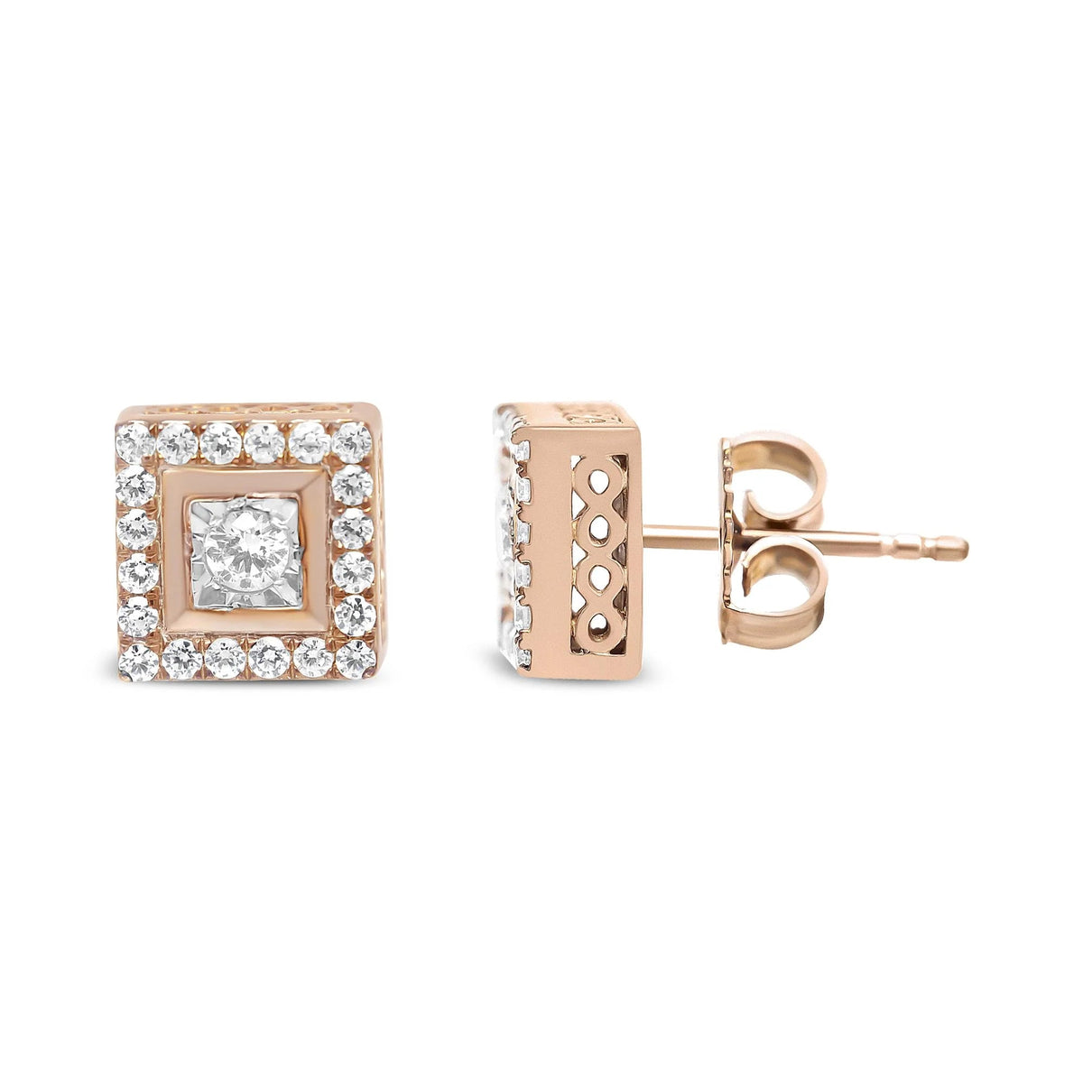 14K Rose Gold Plated .925 Sterling Silver 1/2 Cttw Diamond Halo Square - Shaped Frame Stud Earring (I - J Color, I3 Clarity) - LinkagejewelrydesignLinkagejewelrydesign