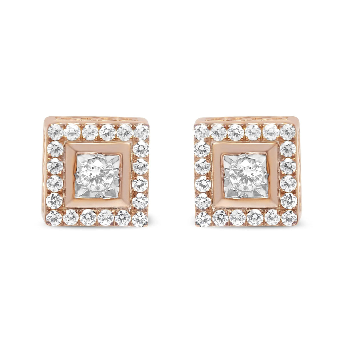 14K Rose Gold Plated .925 Sterling Silver 1/2 Cttw Diamond Halo Square - Shaped Frame Stud Earring (I - J Color, I3 Clarity) - LinkagejewelrydesignLinkagejewelrydesign
