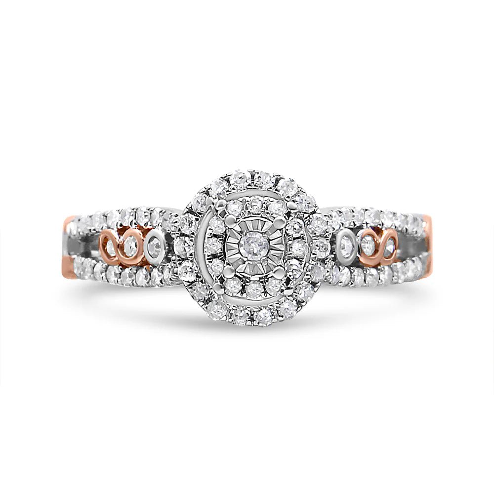 14K Rose Gold Plated .925 Sterling Silver 1/2 Cttw Round Diamond Double Frame Cross - Over Split Shank Engagement Ring (I - J Color, I2 - I3 Clarity) - LinkagejewelrydesignLinkagejewelrydesign