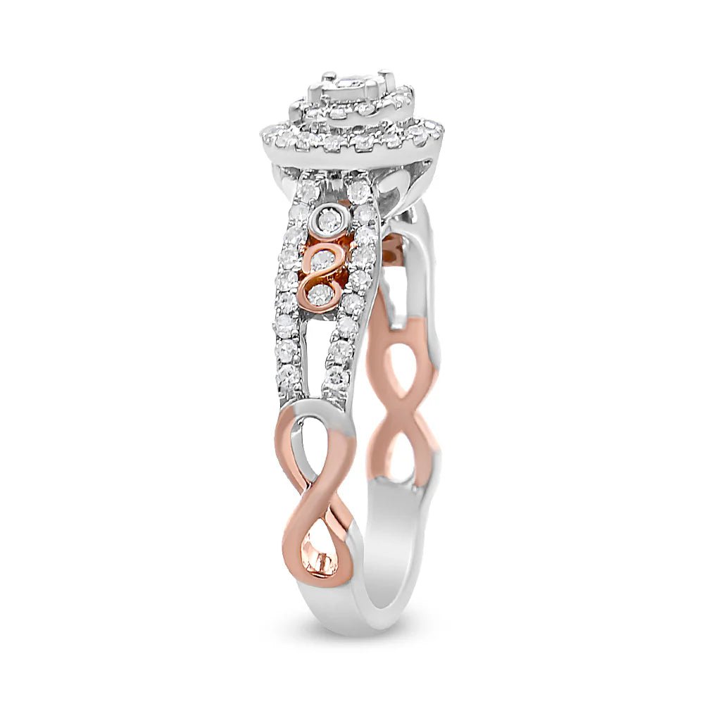 14K Rose Gold Plated .925 Sterling Silver 1/2 Cttw Round Diamond Double Frame Cross - Over Split Shank Engagement Ring (I - J Color, I2 - I3 Clarity) - LinkagejewelrydesignLinkagejewelrydesign