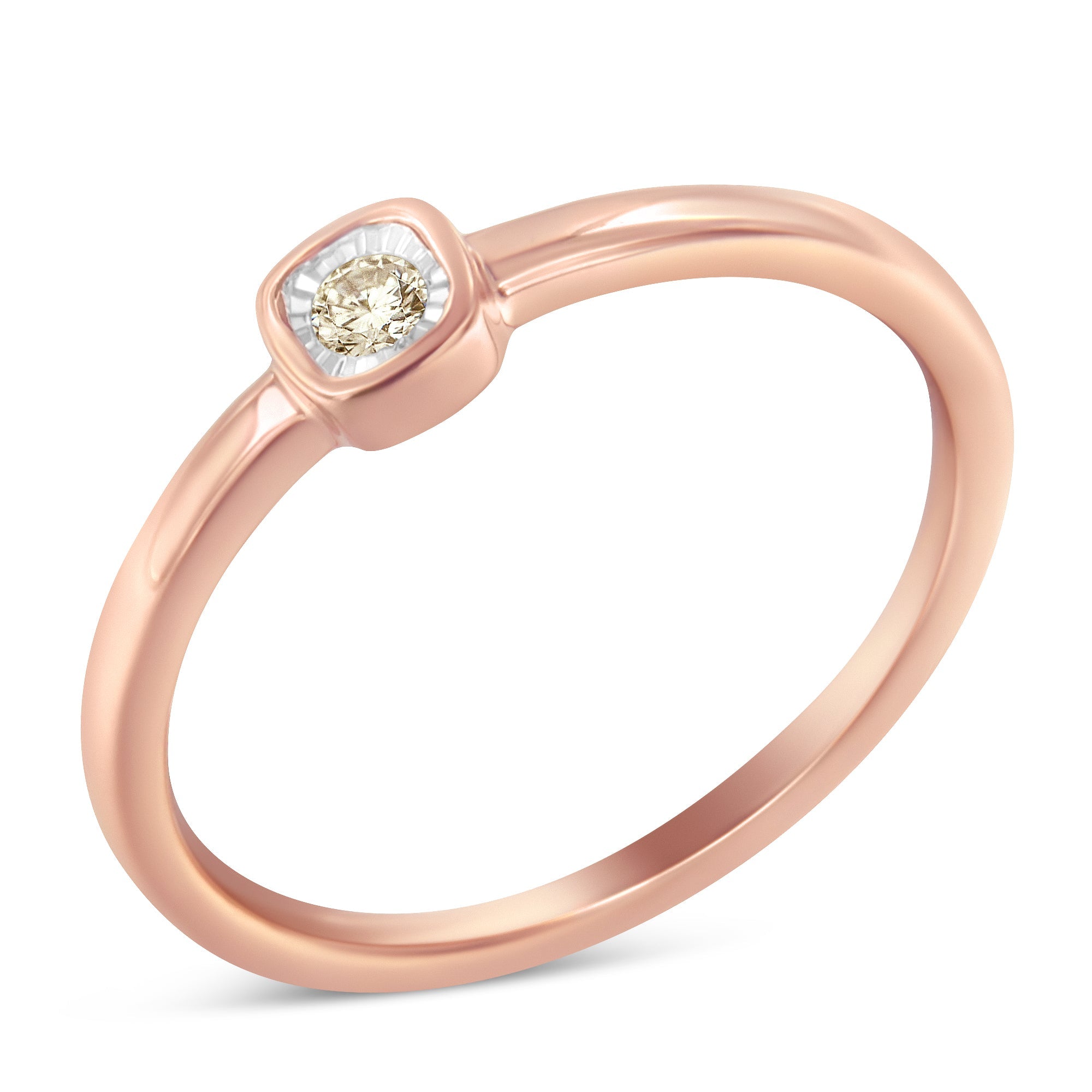14K Rose Gold Plated .925 Sterling Silver 1/20 Carat Diamond Square Cushion - Shaped Miracle Set Petite Fashion Promise Ring (J - K Color, I1 - I2 Clarity) - LinkagejewelrydesignLinkagejewelrydesign