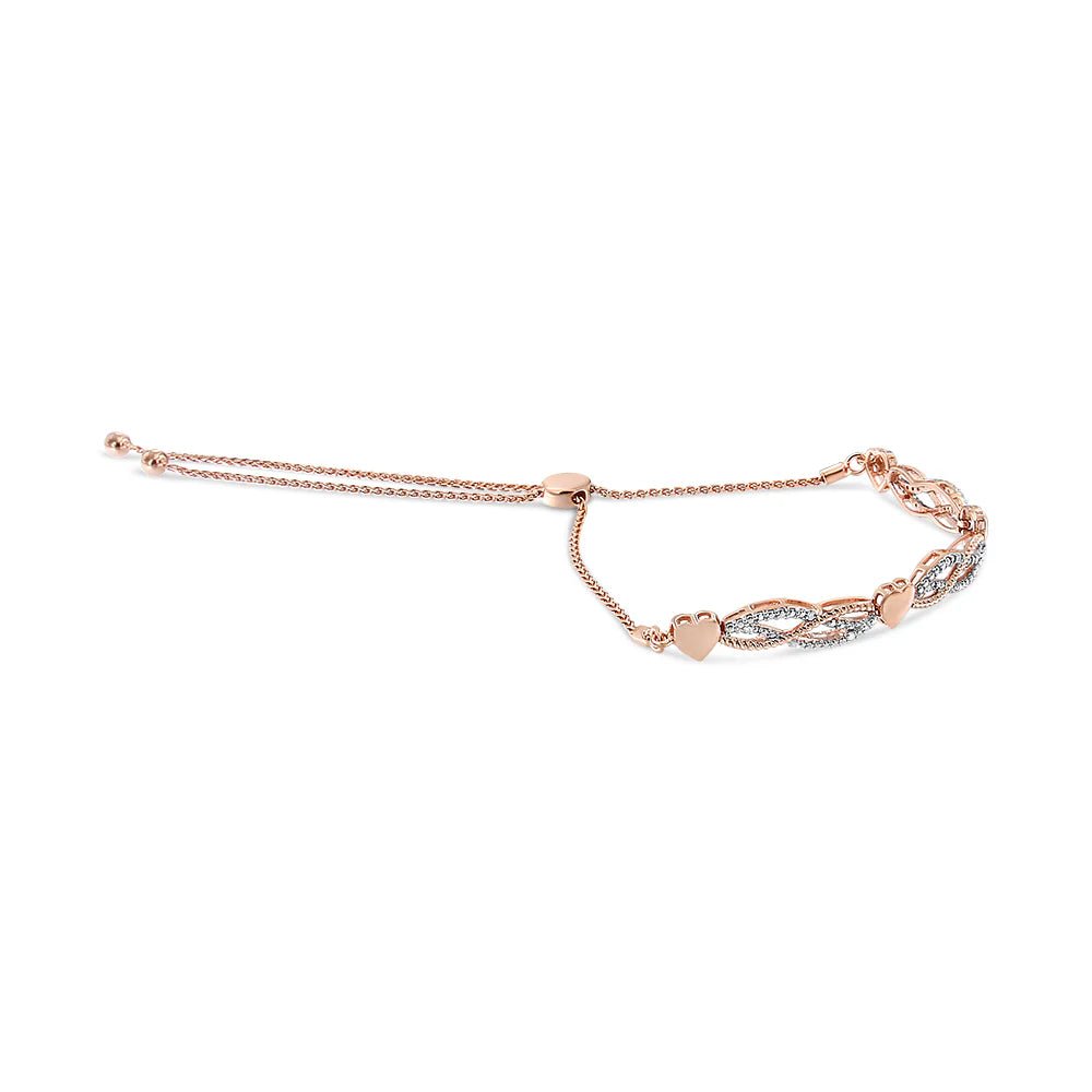 14K Rose Gold Plated .925 Sterling Silver Cttw Diamond Accent Layered Infinity Link and Heart Adjustable 4” - 10” Adjustable Bolo Bracelet (I - J Color, I3 Clarity) - LinkagejewelrydesignLinkagejewelrydesign