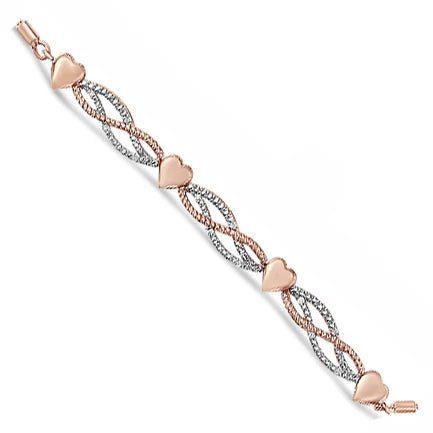 14K Rose Gold Plated .925 Sterling Silver Cttw Diamond Accent Layered Infinity Link and Heart Adjustable 4” - 10” Adjustable Bolo Bracelet (I - J Color, I3 Clarity) - LinkagejewelrydesignLinkagejewelrydesign