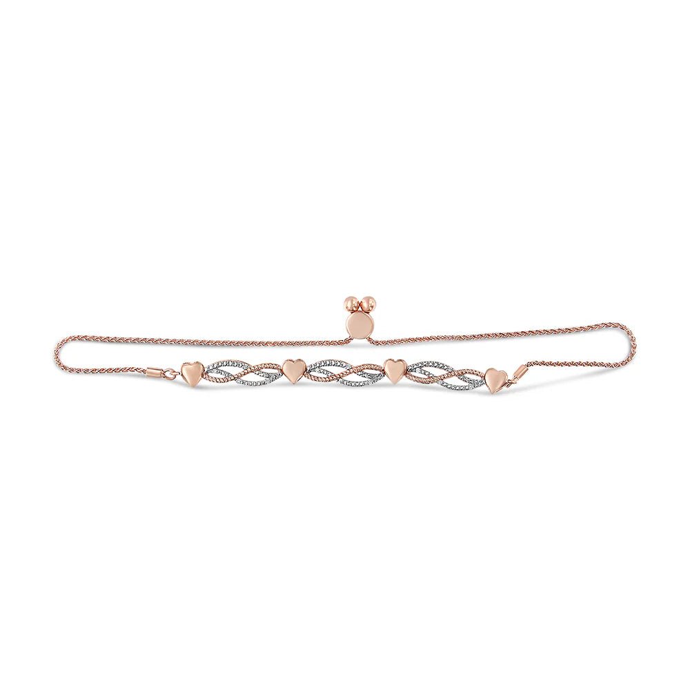 14K Rose Gold Plated .925 Sterling Silver Cttw Diamond Accent Layered Infinity Link and Heart Adjustable 4” - 10” Adjustable Bolo Bracelet (I - J Color, I3 Clarity) - LinkagejewelrydesignLinkagejewelrydesign