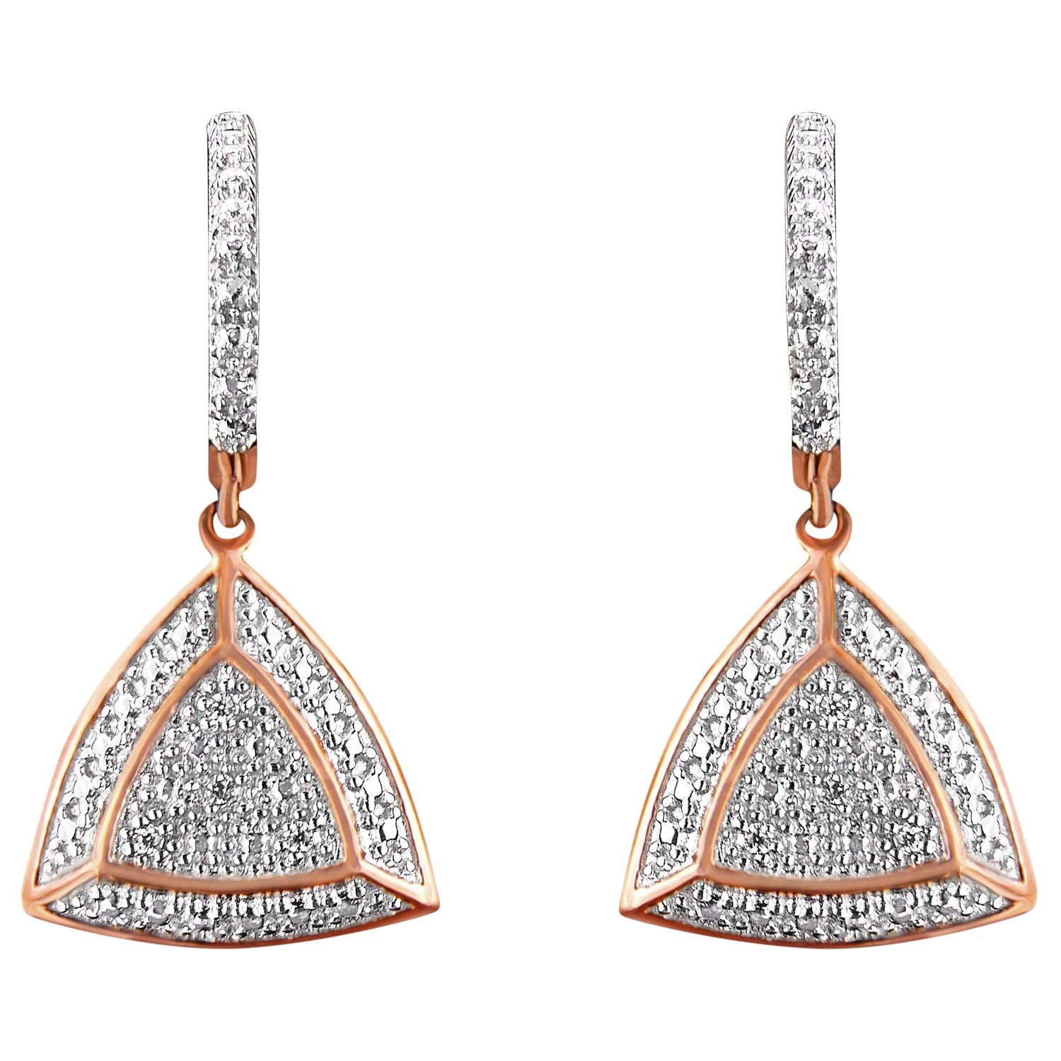 14K Rose Gold Plated .925 Sterling Silver Diamond - Accent Trillion Shaped 4 - Stone Halo Style Dangle Earrings (H - I Color, I2 - I3 Clarity) - LinkagejewelrydesignLinkagejewelrydesign