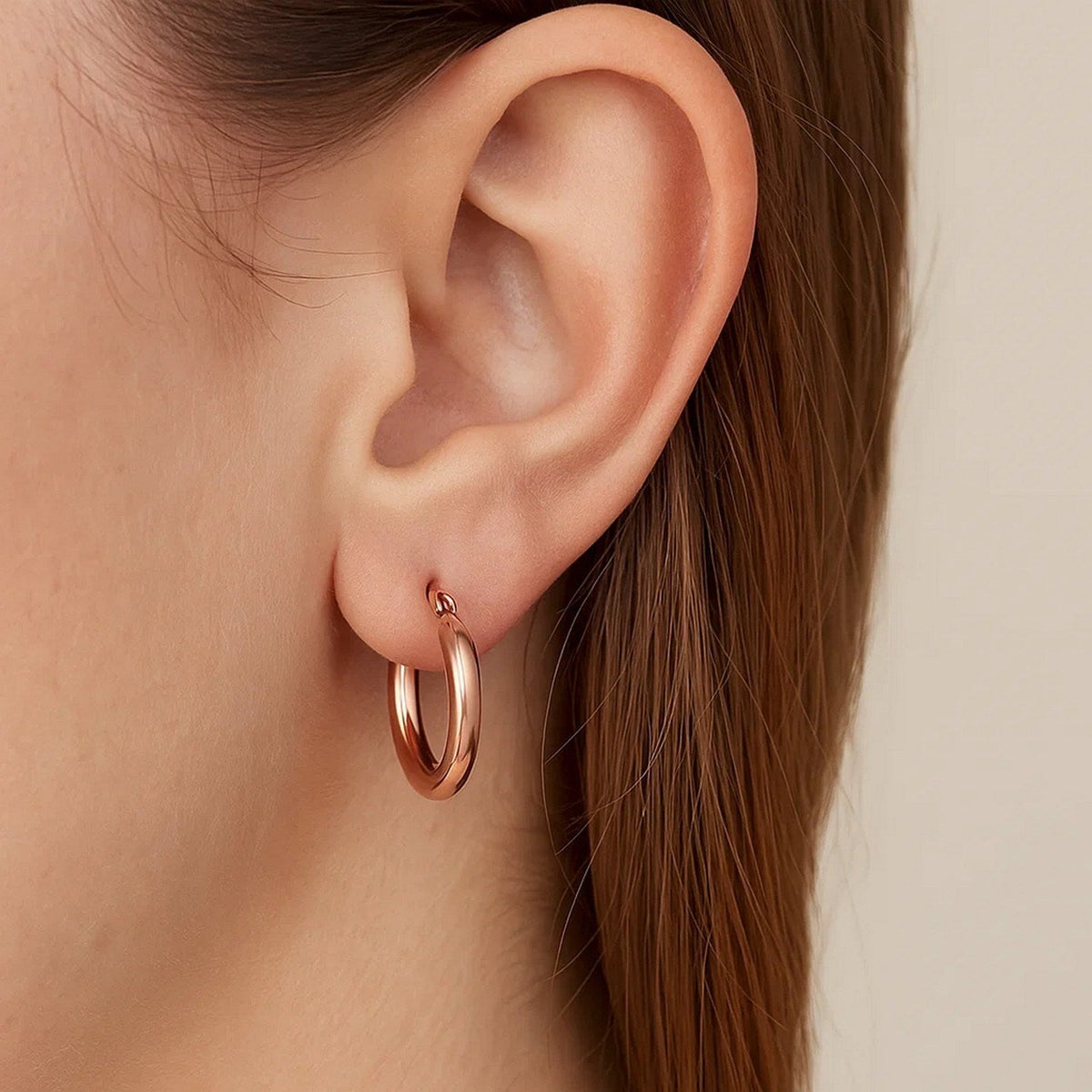 14k Rose Gold Polished Hoop Earrings (15 mm) - LinkagejewelrydesignLinkagejewelrydesign