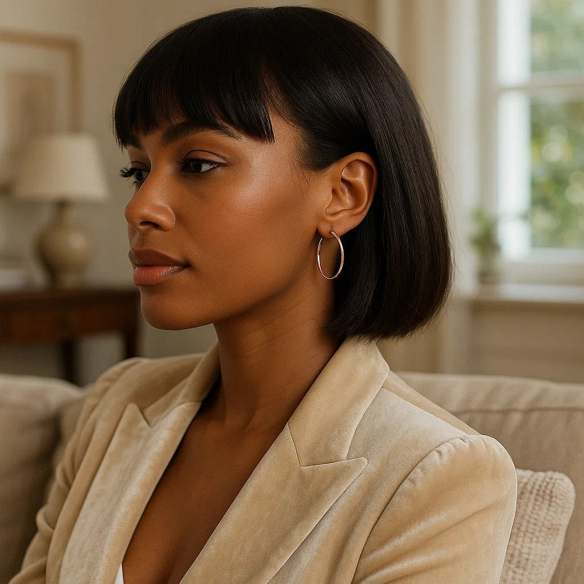 14k Rose Gold Polished Hoop Earrings (2x25mm) - LinkagejewelrydesignLinkagejewelrydesign