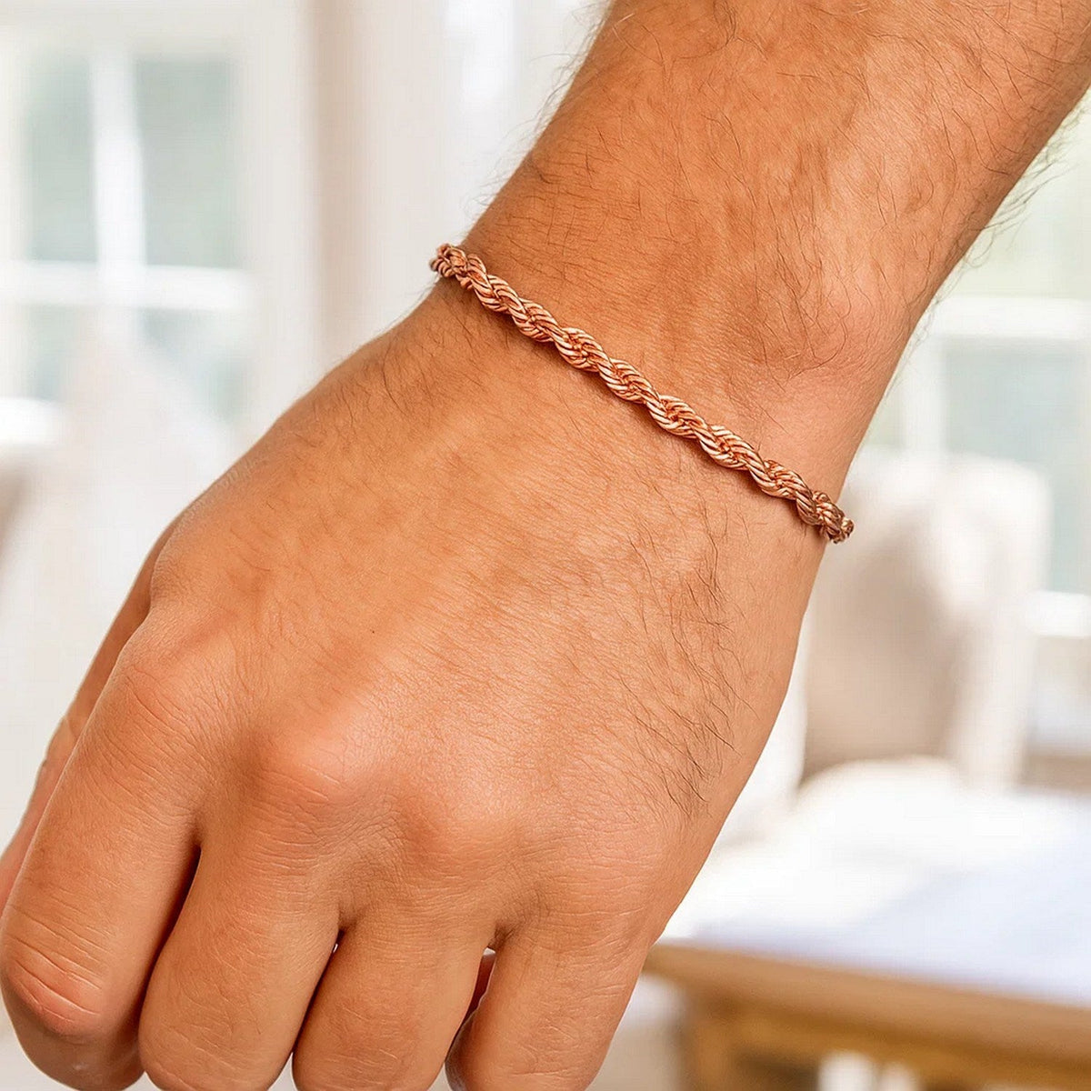 14k Rose Gold Solid Diamond Cut Rope Bracelet (4.00 mm) - LinkagejewelrydesignLinkagejewelrydesign