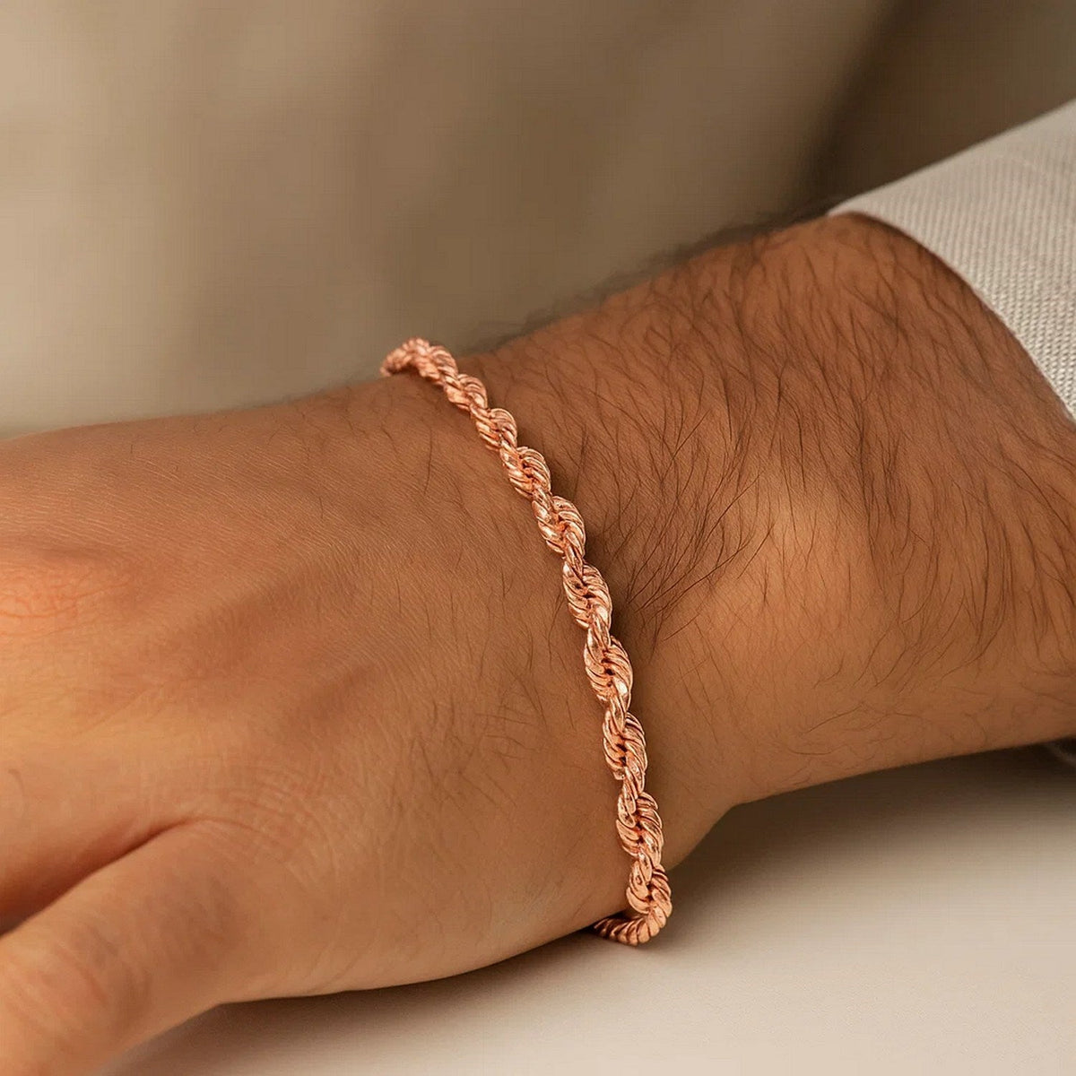 14k Rose Gold Solid Diamond Cut Rope Bracelet (4.00 mm) - LinkagejewelrydesignLinkagejewelrydesign