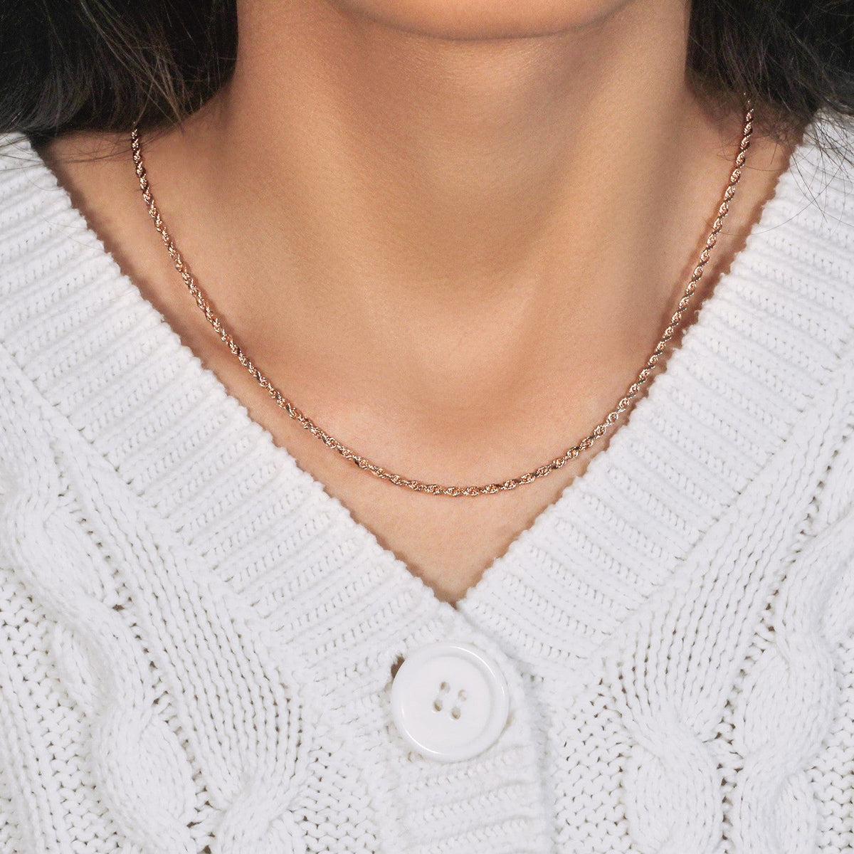 14k Rose Gold Solid Diamond Cut Rope Chain (2.30 mm) - LinkagejewelrydesignLinkagejewelrydesign