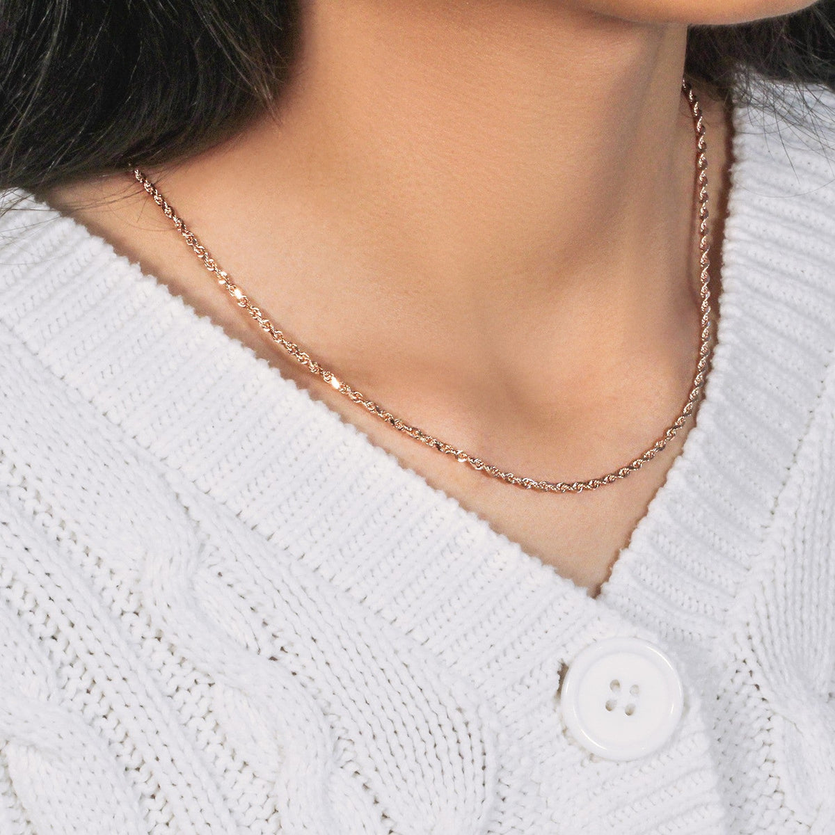 14k Rose Gold Solid Diamond Cut Rope Chain (2.30 mm) - LinkagejewelrydesignLinkagejewelrydesign