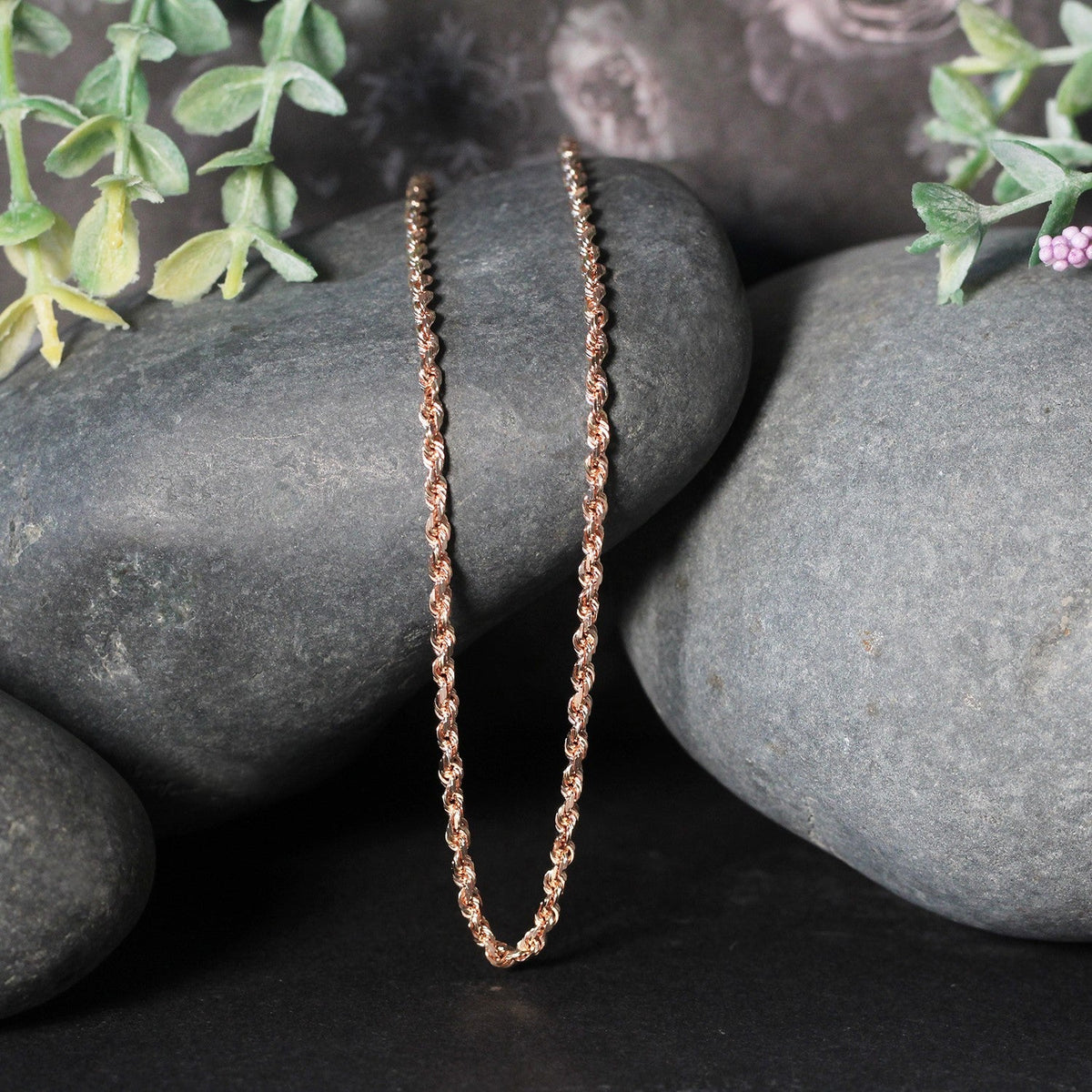 14k Rose Gold Solid Diamond Cut Rope Chain (2.30 mm) - LinkagejewelrydesignLinkagejewelrydesign