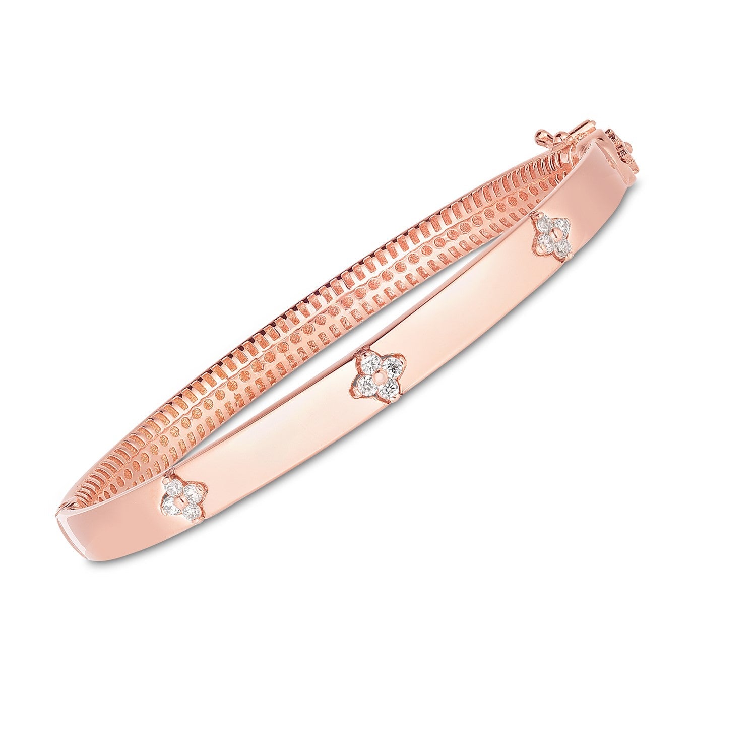 14k Rose Gold Trilogy Diamond Bangle - LinkagejewelrydesignLinkagejewelrydesign