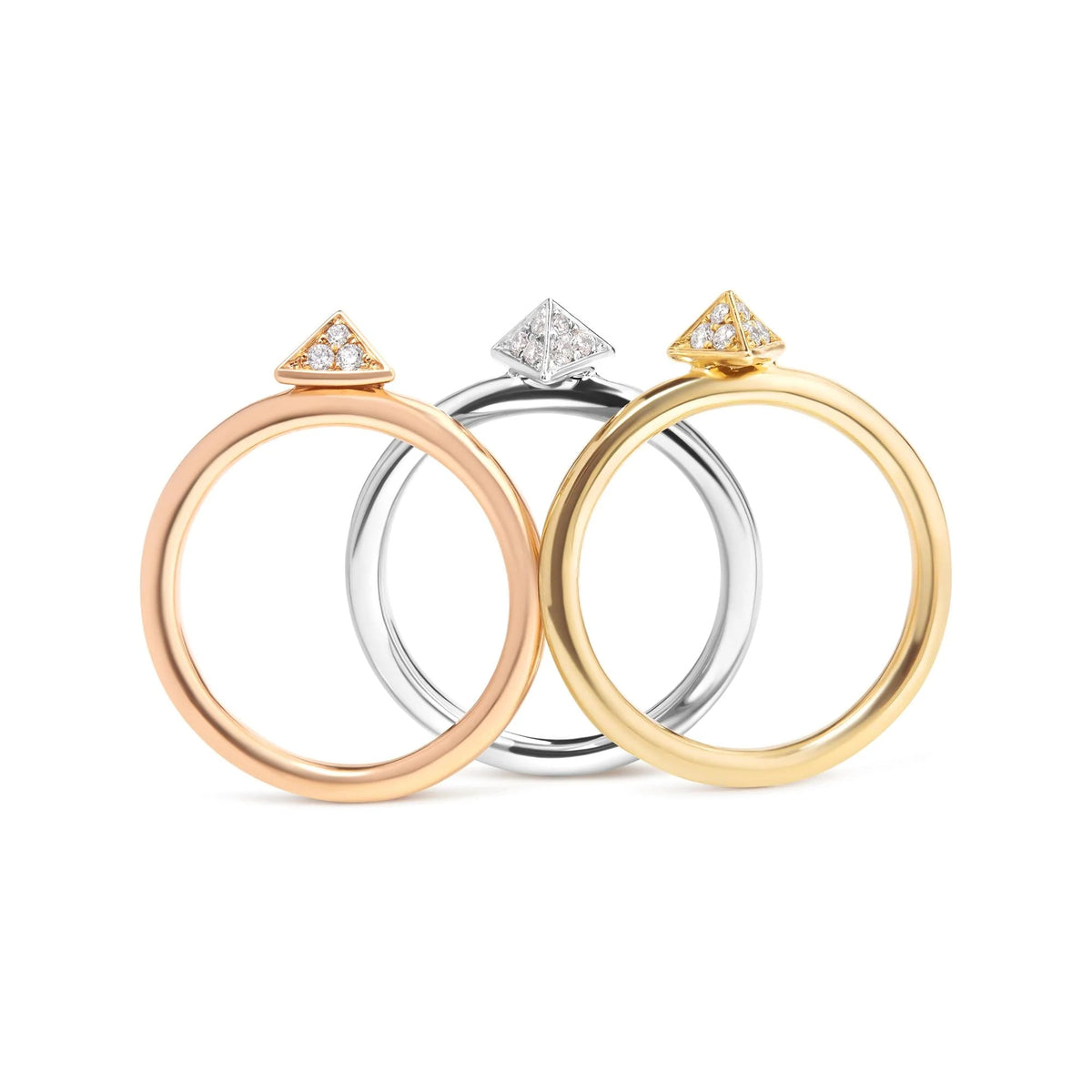 14K Tri Color Gold 1/3 Cttw Diamond Pyramid Stackable Band Ring Set (G - H Color, SI1 - SI2 Clarity) - Size 7 - LinkagejewelrydesignLinkagejewelrydesign