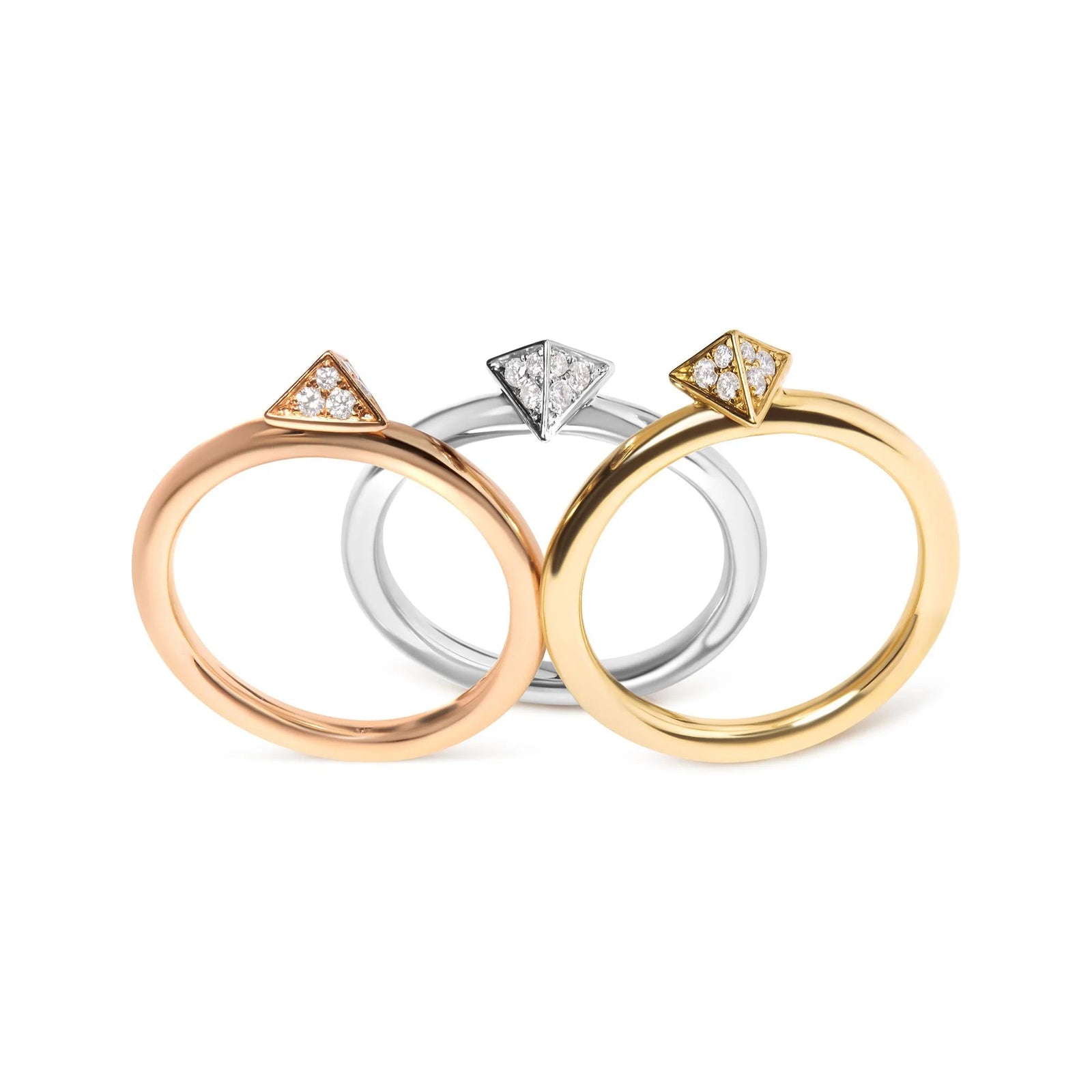 14K Tri Color Gold 1/3 Cttw Diamond Pyramid Stackable Band Ring Set (G - H Color, SI1 - SI2 Clarity) - Size 7 - LinkagejewelrydesignLinkagejewelrydesign