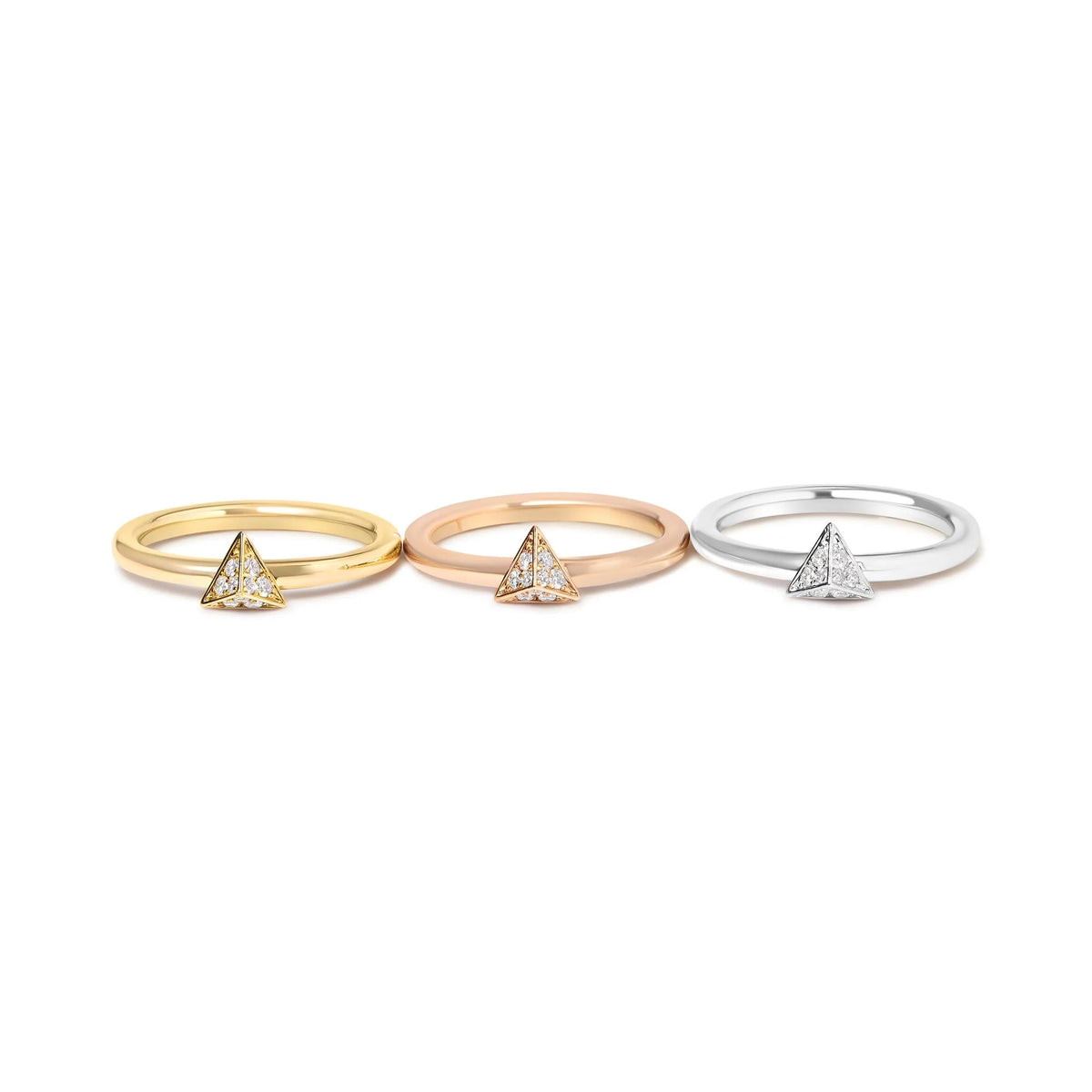 14K Tri Color Gold 1/3 Cttw Diamond Pyramid Stackable Band Ring Set (G - H Color, SI1 - SI2 Clarity) - Size 7 - LinkagejewelrydesignLinkagejewelrydesign