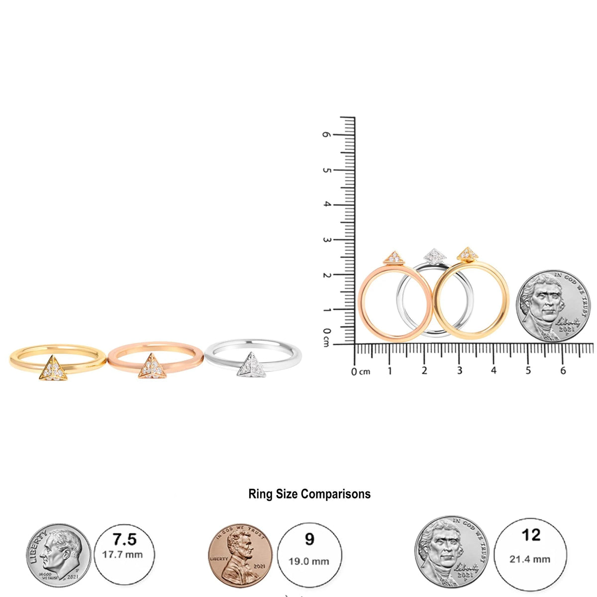 14K Tri Color Gold 1/3 Cttw Diamond Pyramid Stackable Band Ring Set (G - H Color, SI1 - SI2 Clarity) - Size 7 - LinkagejewelrydesignLinkagejewelrydesign