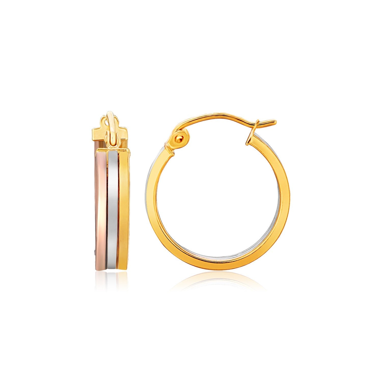 14K Tri - Color Gold Fancy Polished Flat Triple Hoop Earrings (3/4 inch Diameter) - LinkagejewelrydesignLinkagejewelrydesign