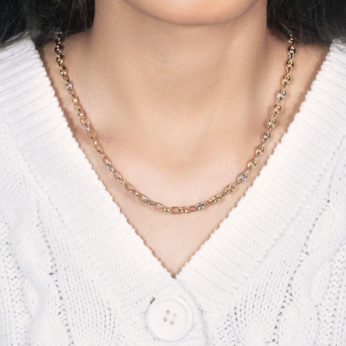 14k Tri Color Gold High Polish Puffed Mariner Link Chain (4.90 mm) - LinkagejewelrydesignLinkagejewelrydesign