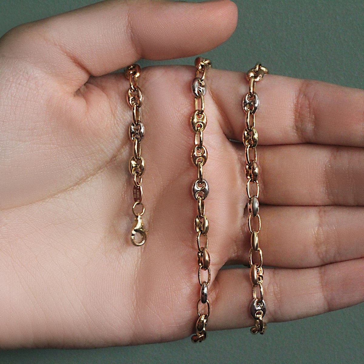 14k Tri Color Gold High Polish Puffed Mariner Link Chain (4.90 mm) - LinkagejewelrydesignLinkagejewelrydesign