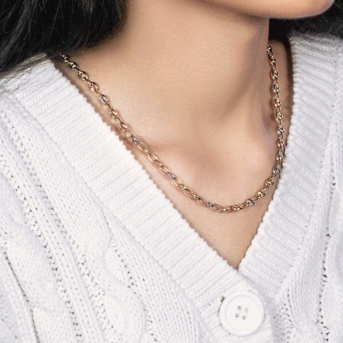 14k Tri Color Gold High Polish Puffed Mariner Link Chain (4.90 mm) - LinkagejewelrydesignLinkagejewelrydesign