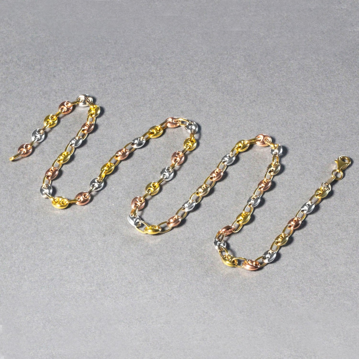 14k Tri Color Gold High Polish Puffed Mariner Link Chain (4.90 mm) - LinkagejewelrydesignLinkagejewelrydesign